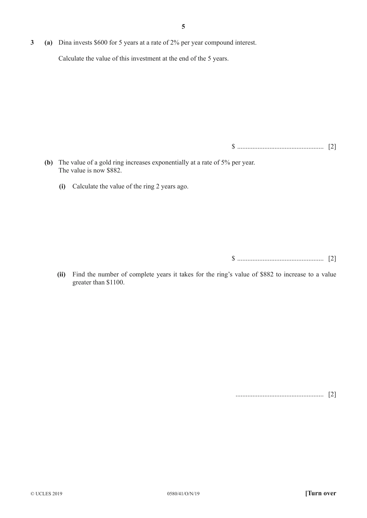 Cambridge IGCSE Mathematics 0580 2019 Oct/Nov Paper 4 · Variant 1 question paper, page 5 of 16