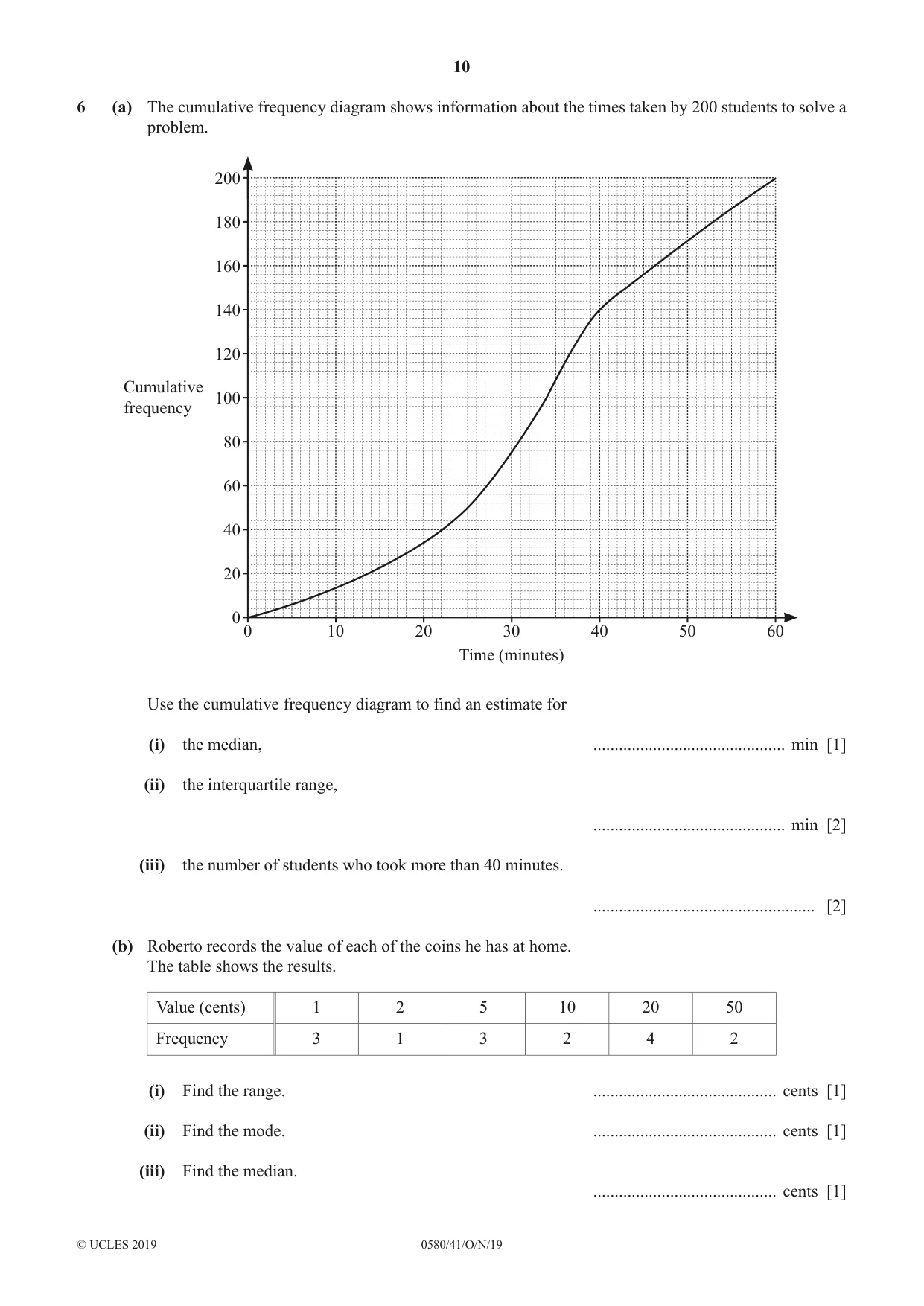 Cambridge IGCSE Mathematics 0580 2019 Oct/Nov Paper 4 · Variant 1 question paper, page 10 of 16