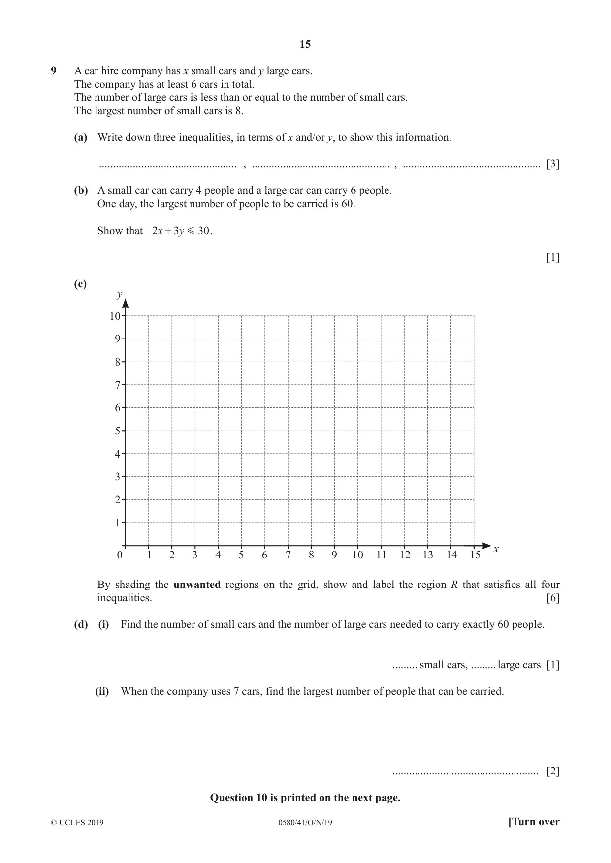 Cambridge IGCSE Mathematics 0580 2019 Oct/Nov Paper 4 · Variant 1 question paper, page 15 of 16