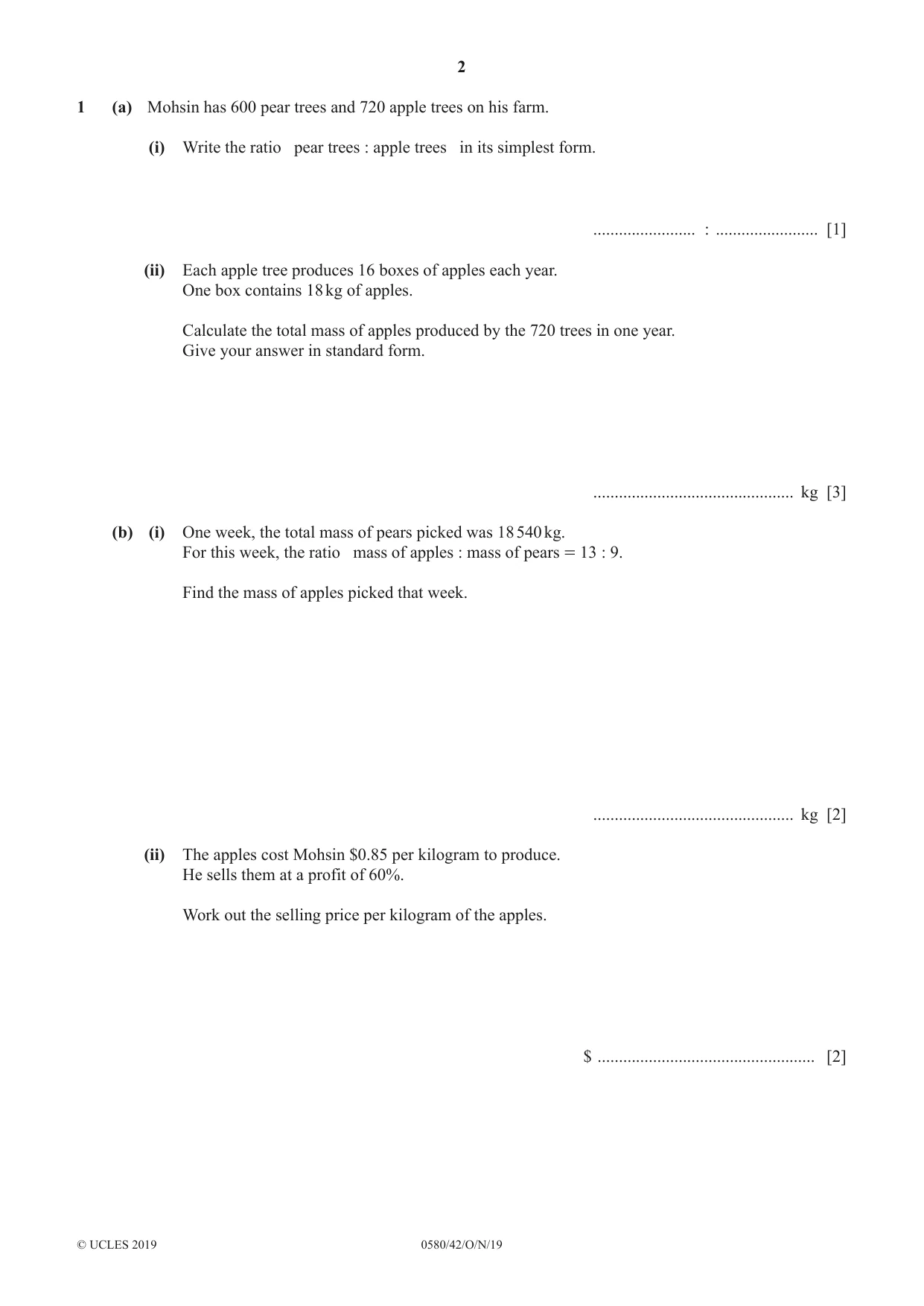 Cambridge IGCSE Mathematics 0580 2019 Oct/Nov Paper 4 · Variant 2 question paper, page 2 of 20