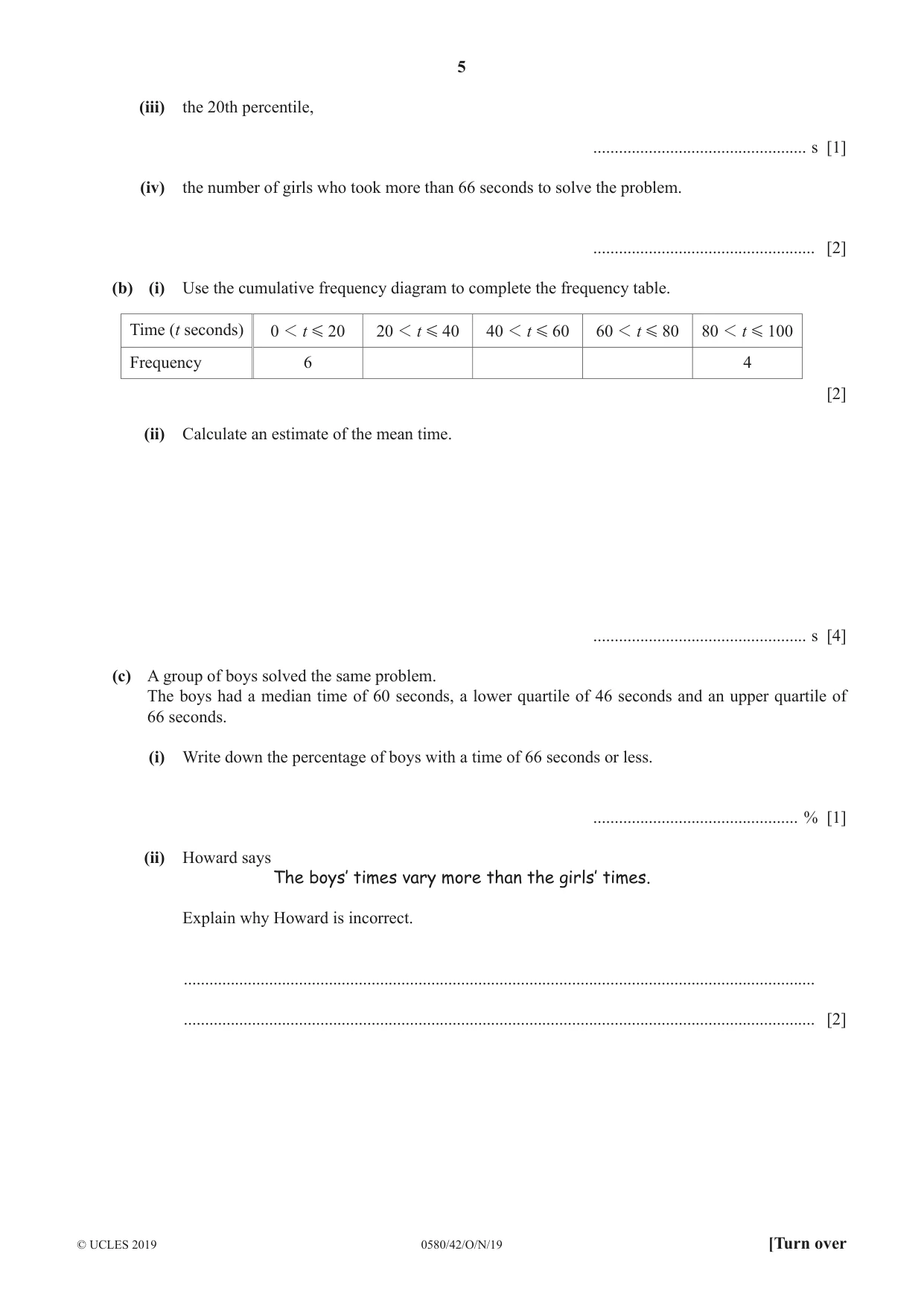 Cambridge IGCSE Mathematics 0580 2019 Oct/Nov Paper 4 · Variant 2 question paper, page 5 of 20