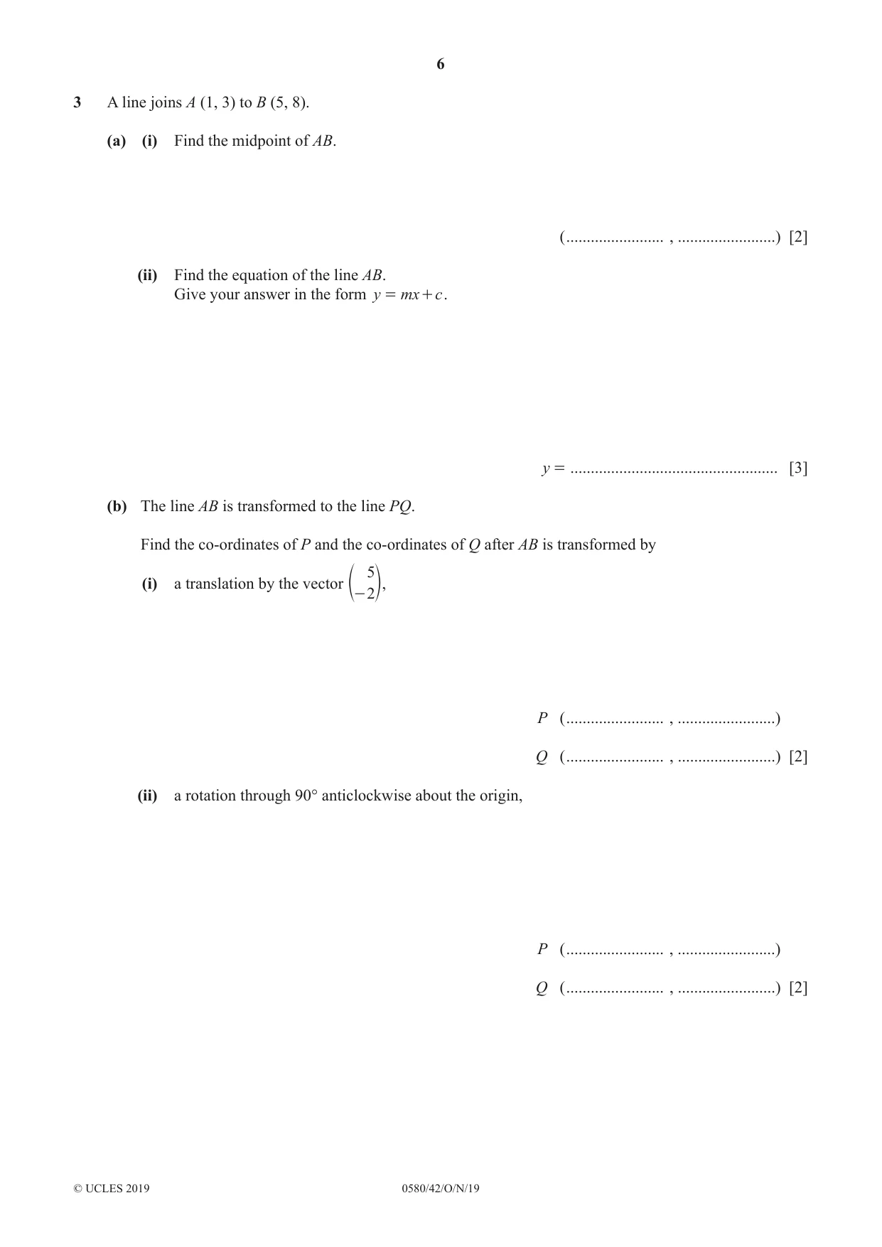 Cambridge IGCSE Mathematics 0580 2019 Oct/Nov Paper 4 · Variant 2 question paper, page 6 of 20