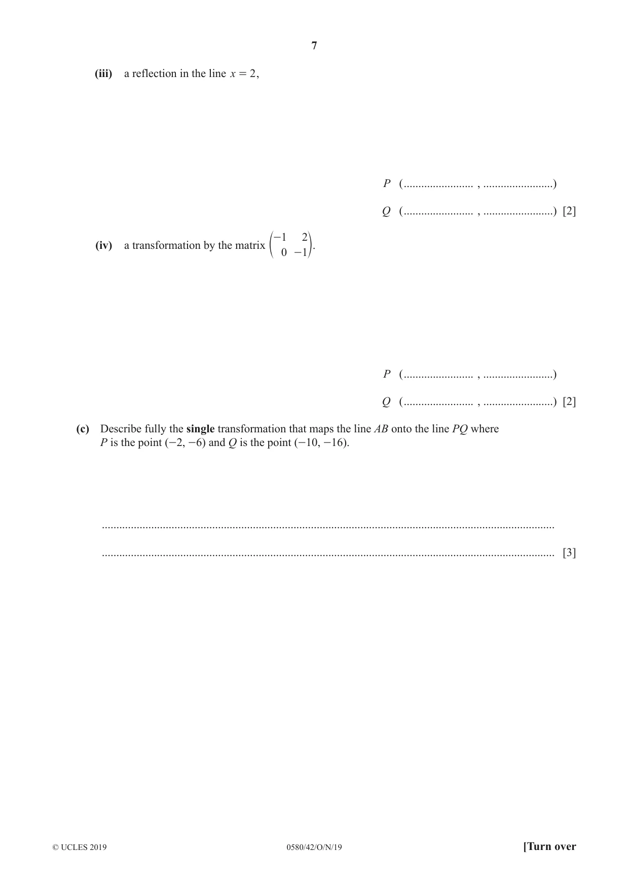 Cambridge IGCSE Mathematics 0580 2019 Oct/Nov Paper 4 · Variant 2 question paper, page 7 of 20