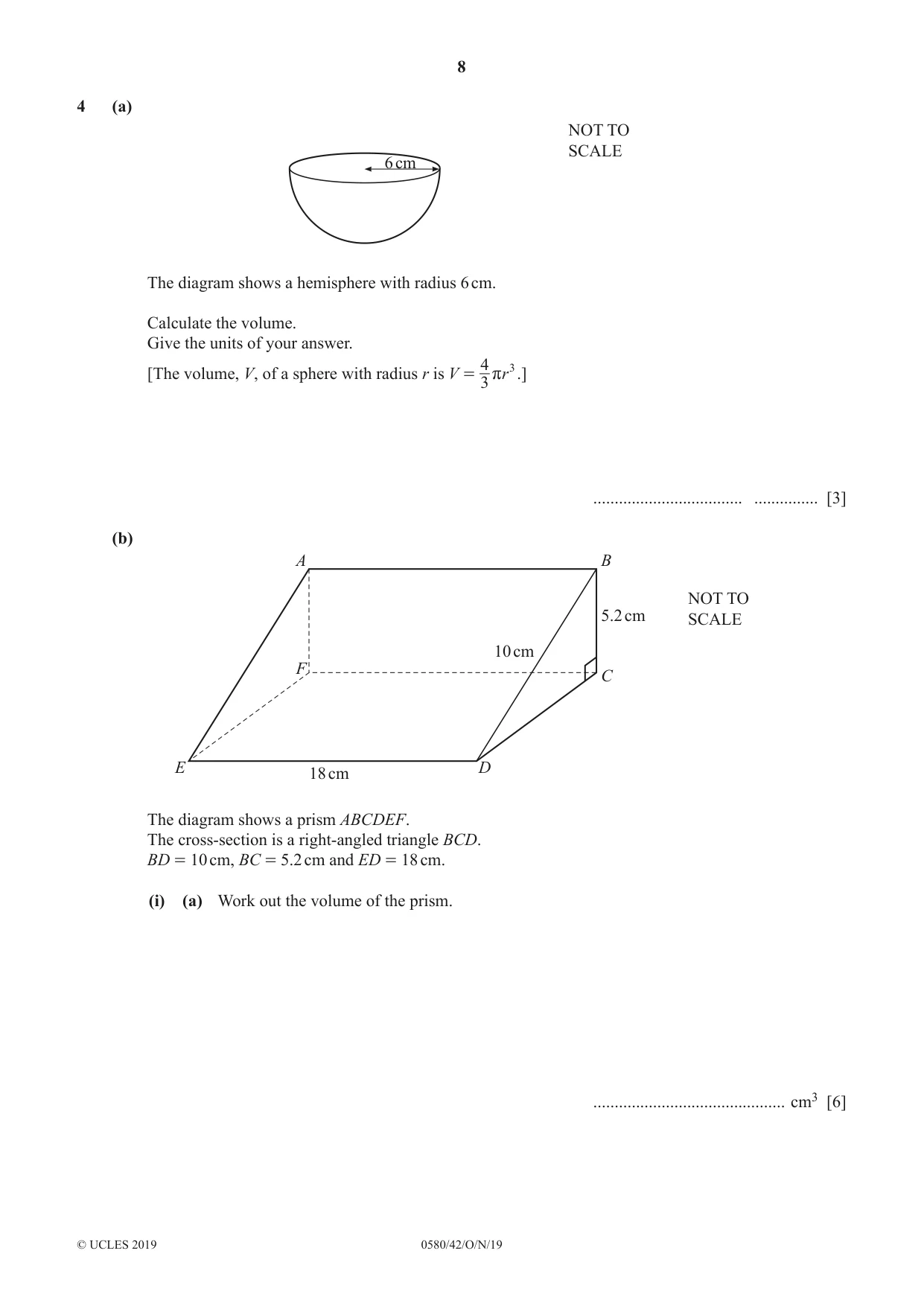 Cambridge IGCSE Mathematics 0580 2019 Oct/Nov Paper 4 · Variant 2 question paper, page 8 of 20