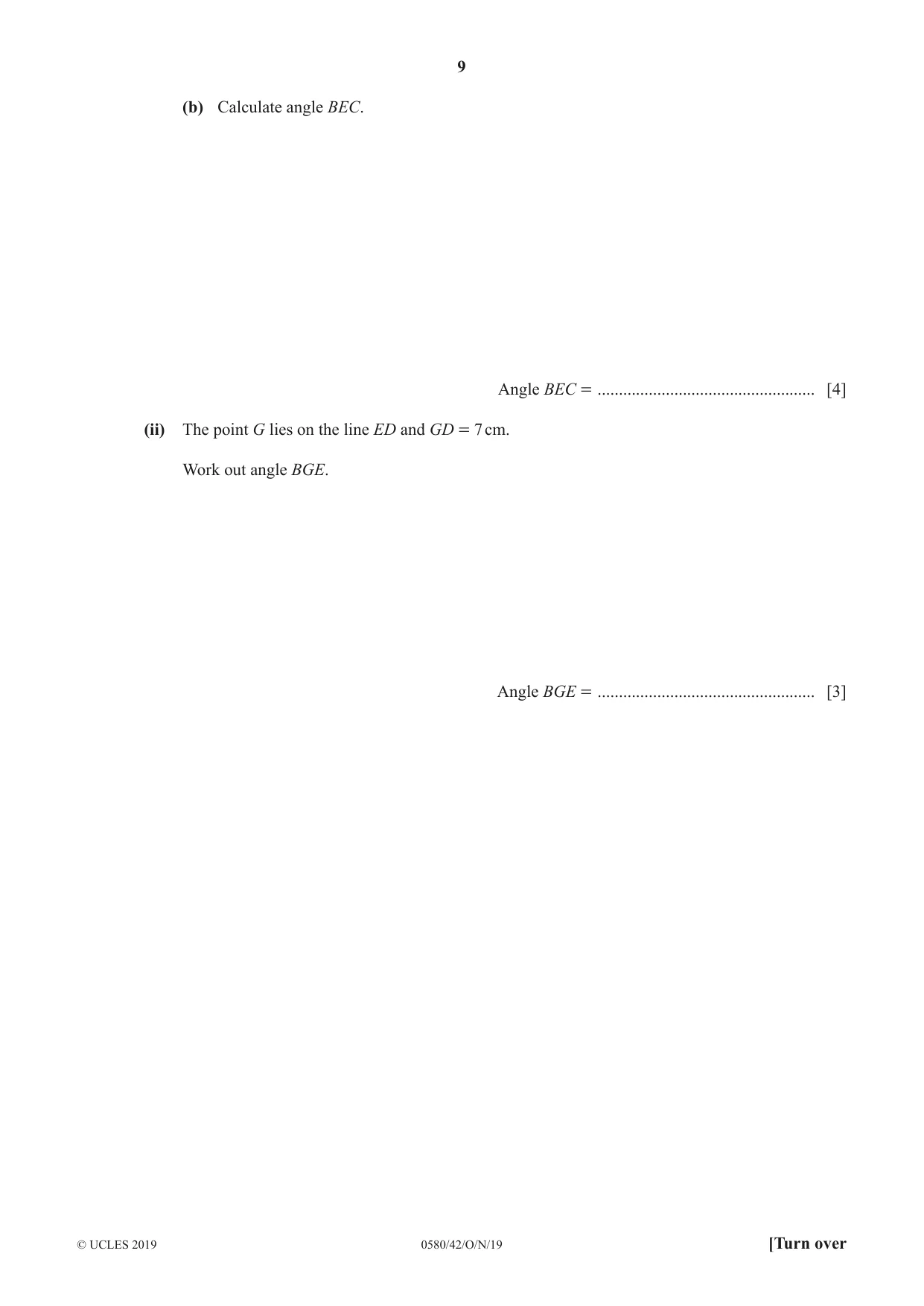 Cambridge IGCSE Mathematics 0580 2019 Oct/Nov Paper 4 · Variant 2 question paper, page 9 of 20