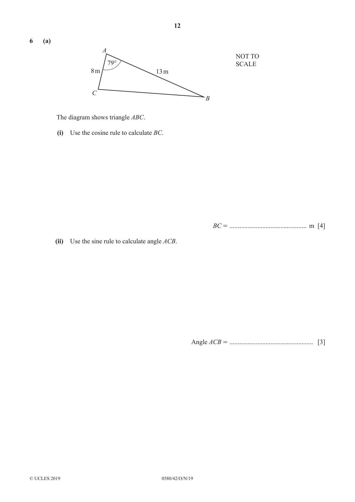 Cambridge IGCSE Mathematics 0580 2019 Oct/Nov Paper 4 · Variant 2 question paper, page 12 of 20