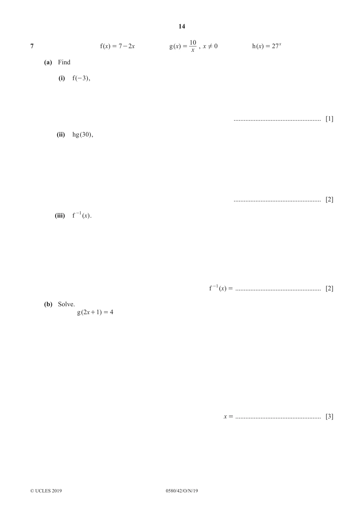 Cambridge IGCSE Mathematics 0580 2019 Oct/Nov Paper 4 · Variant 2 question paper, page 14 of 20