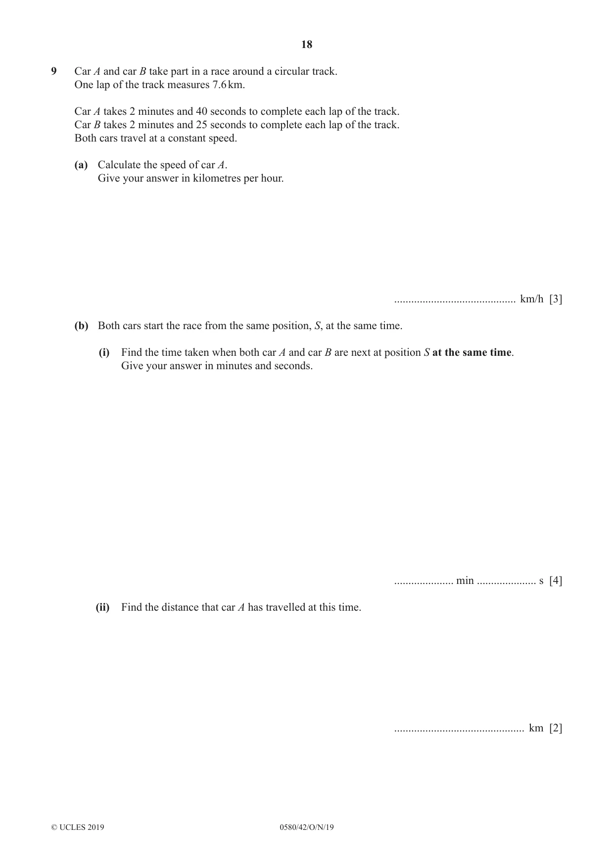 Cambridge IGCSE Mathematics 0580 2019 Oct/Nov Paper 4 · Variant 2 question paper, page 18 of 20