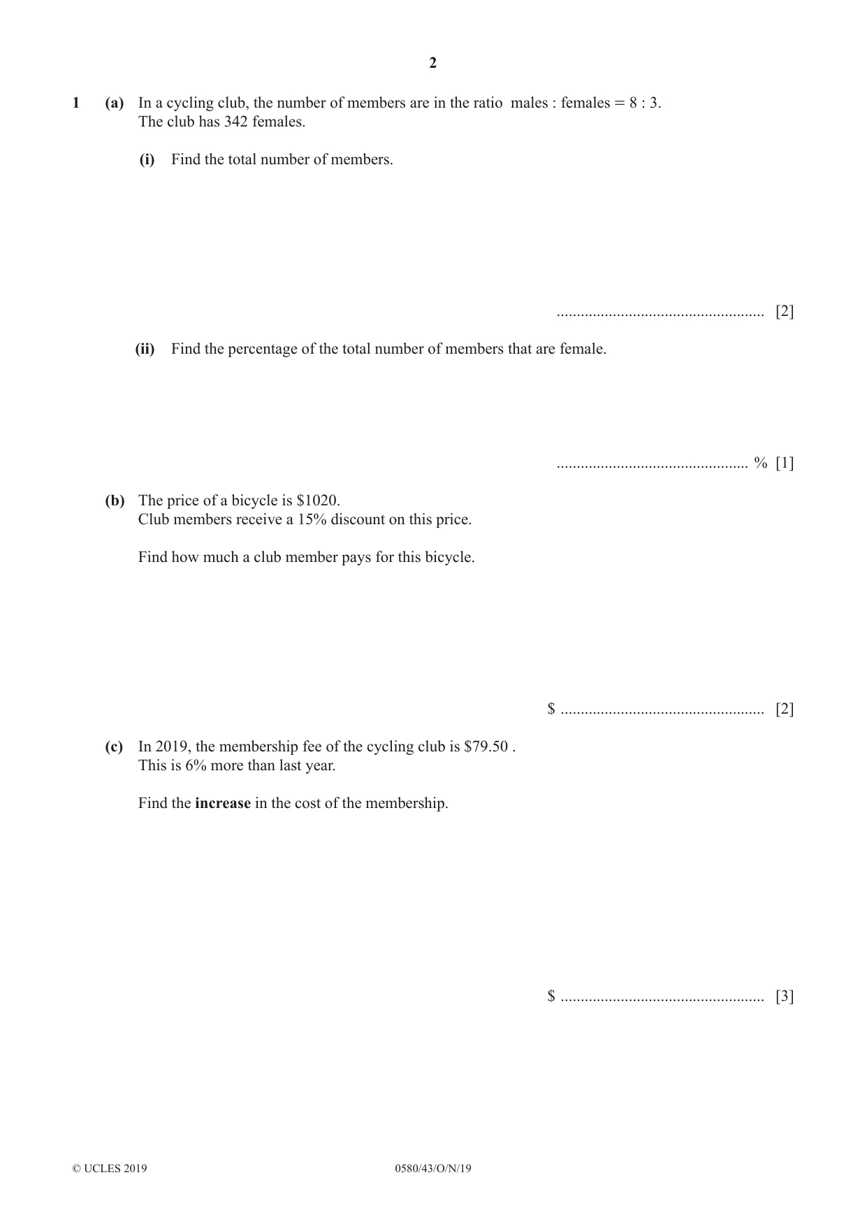 Cambridge IGCSE Mathematics 0580 2019 Oct/Nov Paper 4 · Variant 3 question paper, page 2 of 20