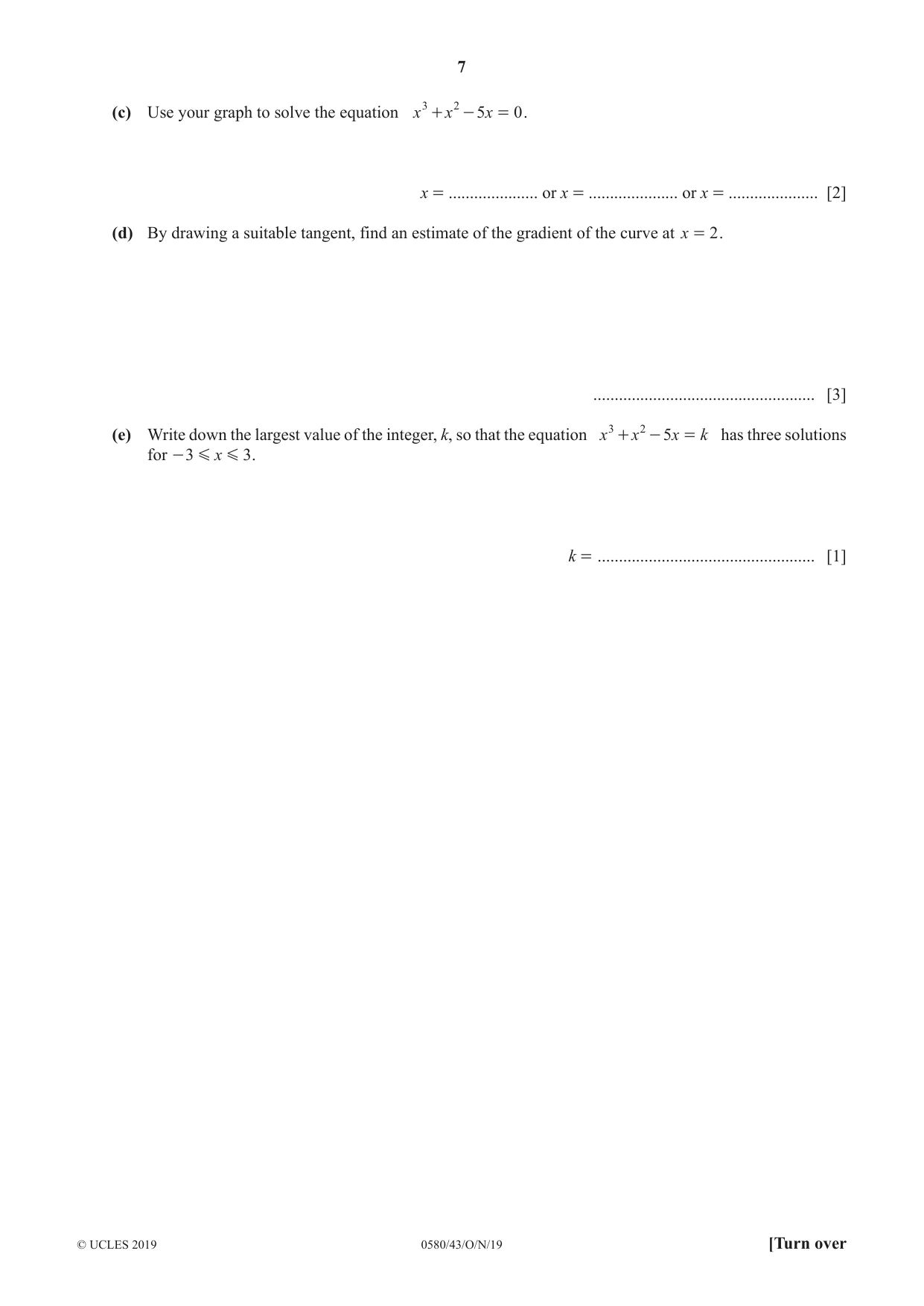 Cambridge IGCSE Mathematics 0580 2019 Oct/Nov Paper 4 · Variant 3 question paper, page 7 of 20