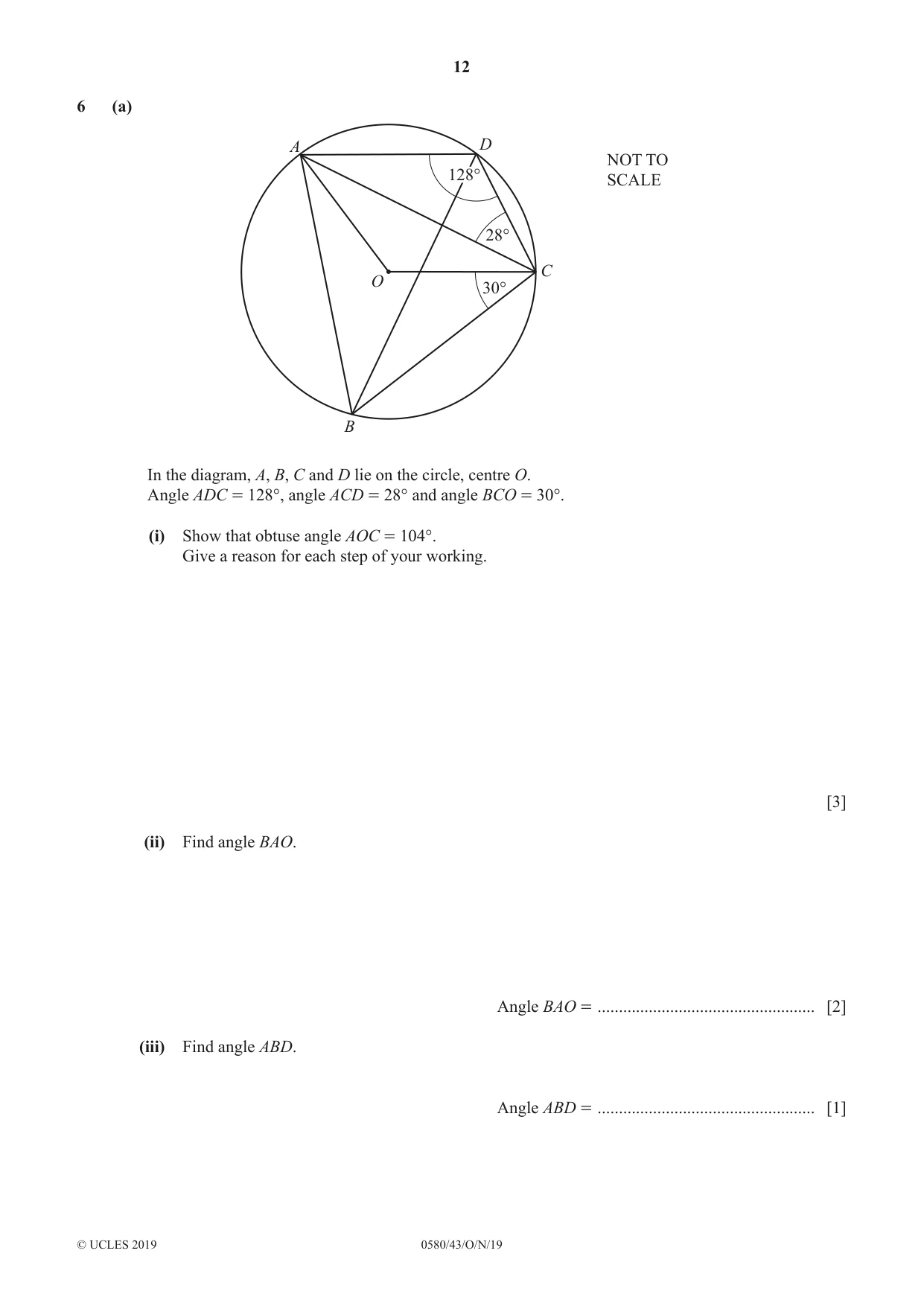 Cambridge IGCSE Mathematics 0580 2019 Oct/Nov Paper 4 · Variant 3 question paper, page 12 of 20