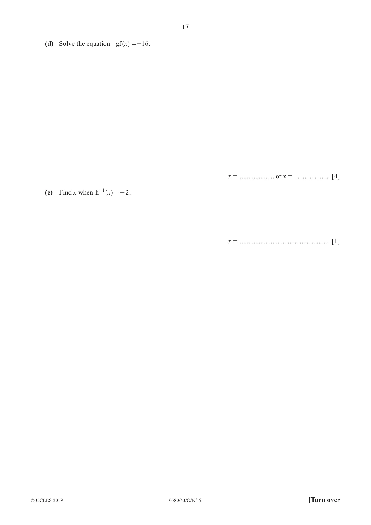 Cambridge IGCSE Mathematics 0580 2019 Oct/Nov Paper 4 · Variant 3 question paper, page 17 of 20