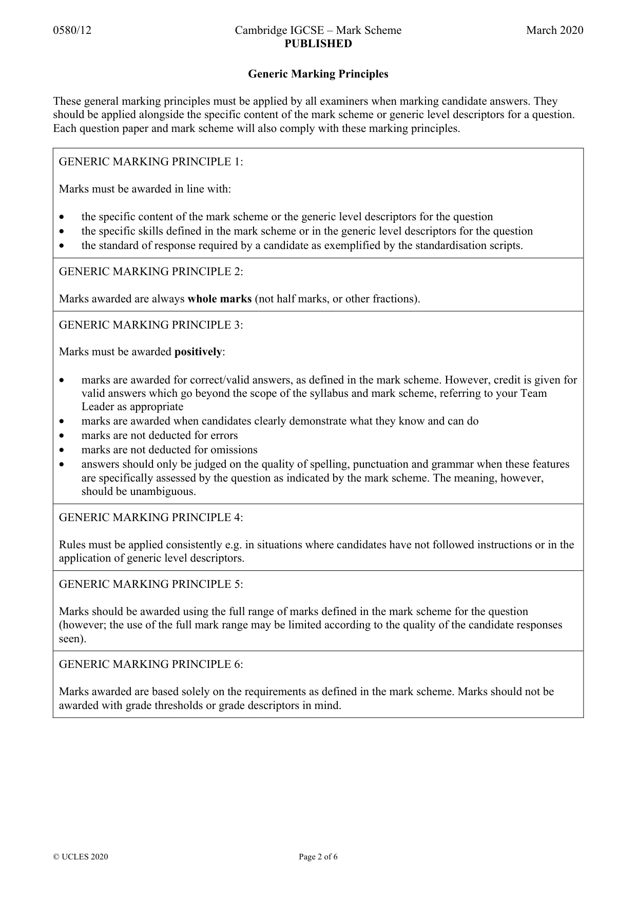 Mark scheme, page 2 of 6