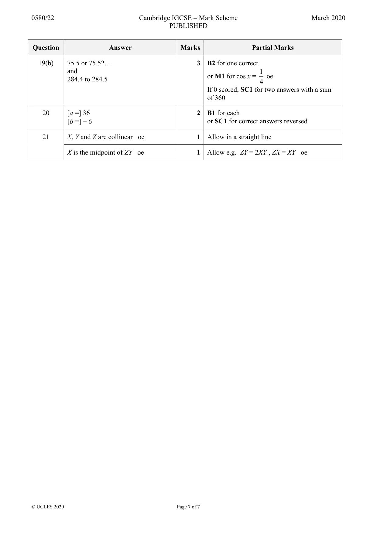 Mark scheme, page 7 of 7