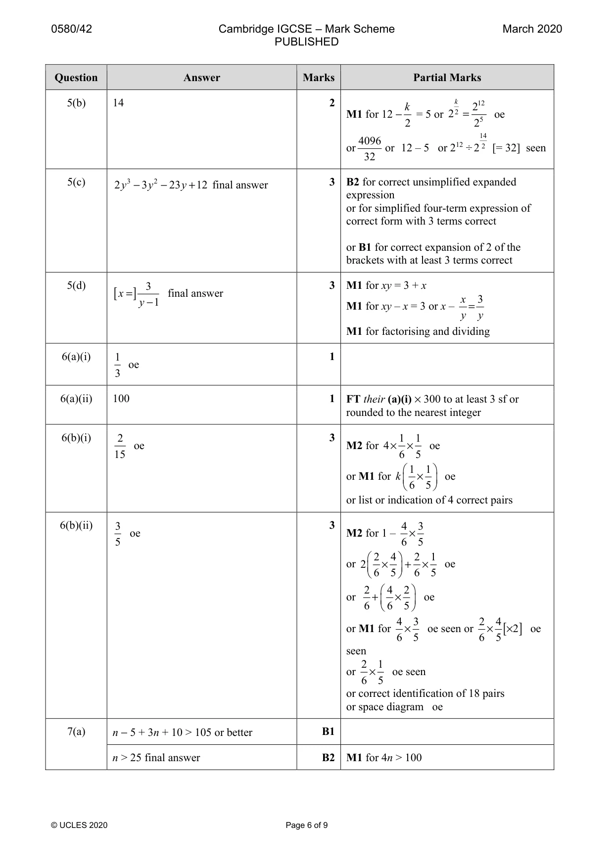 Mark scheme, page 6 of 9