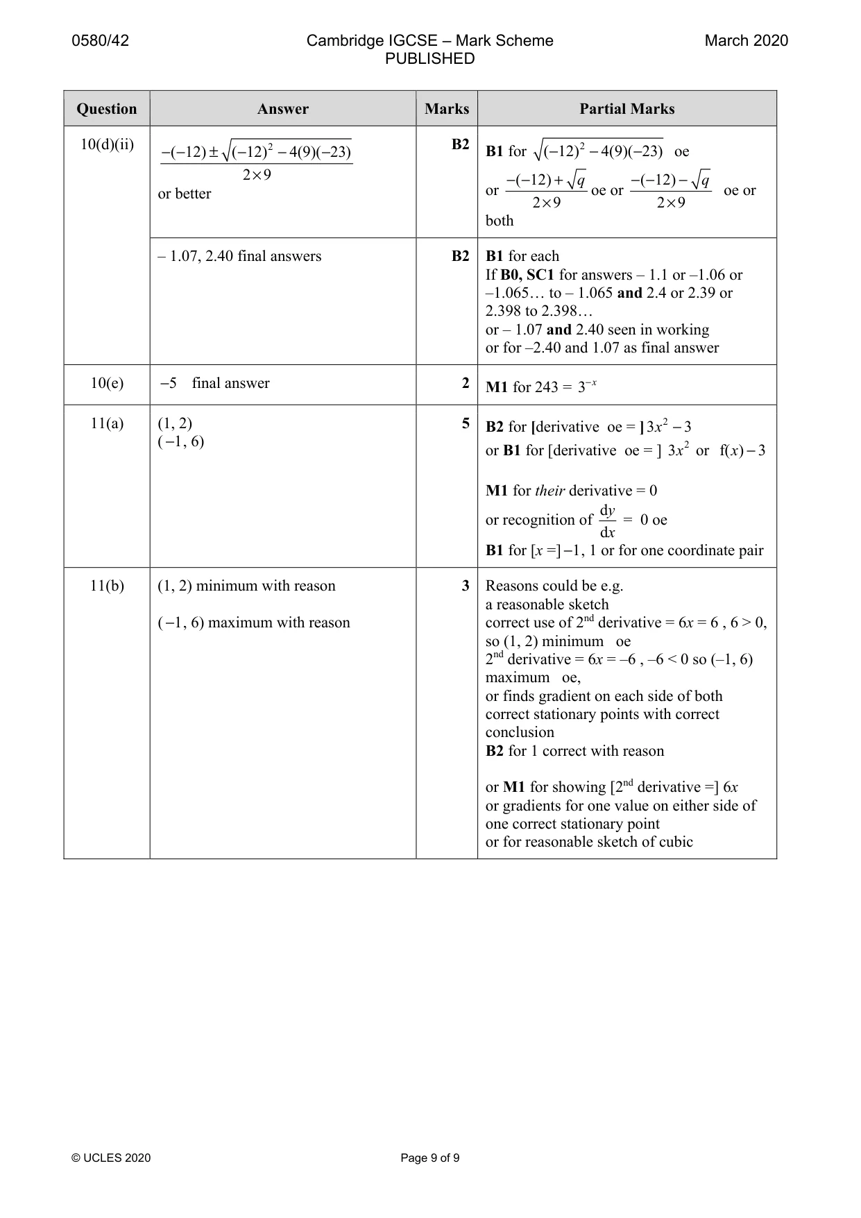 Mark scheme, page 9 of 9