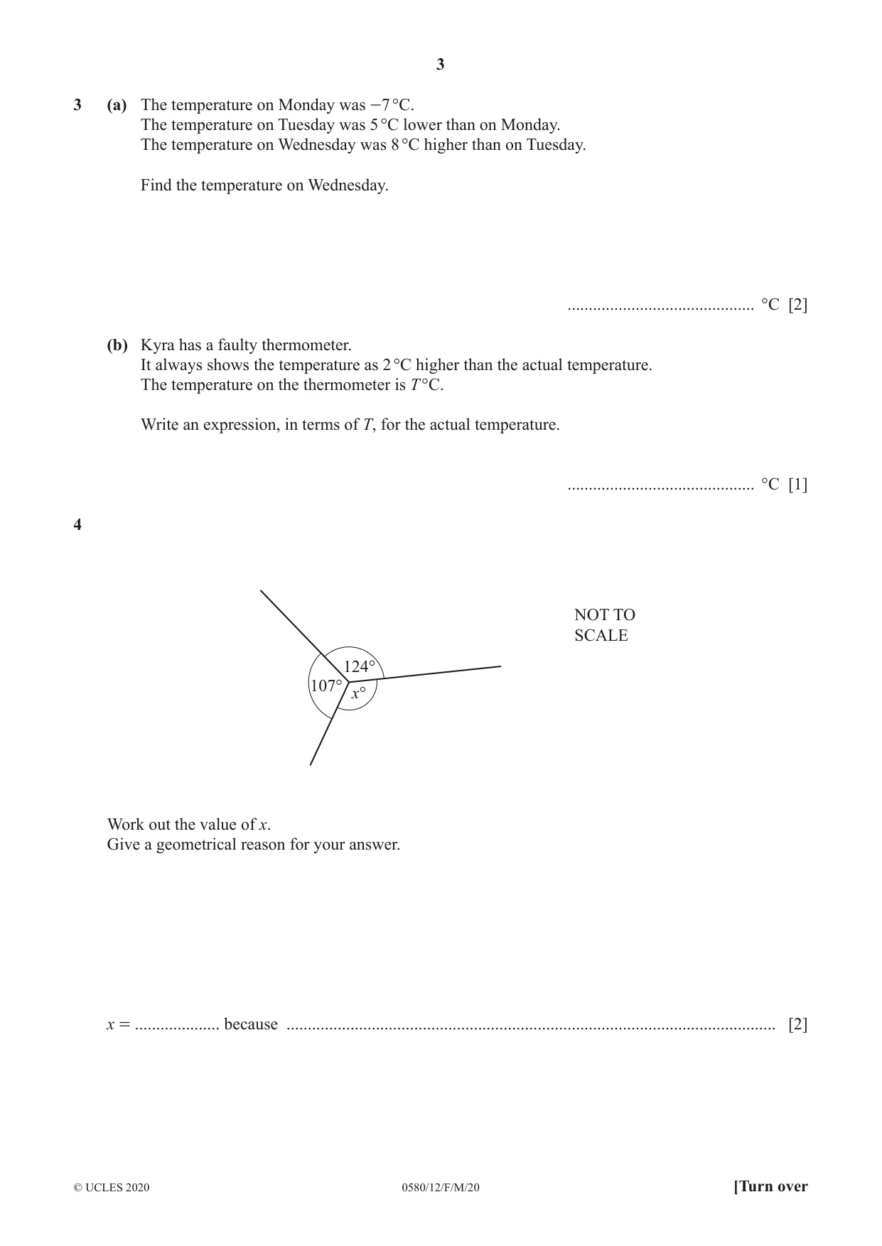 Cambridge IGCSE Mathematics 0580 2020 Feb/March Paper 1 · Variant 2 question paper, page 3 of 12