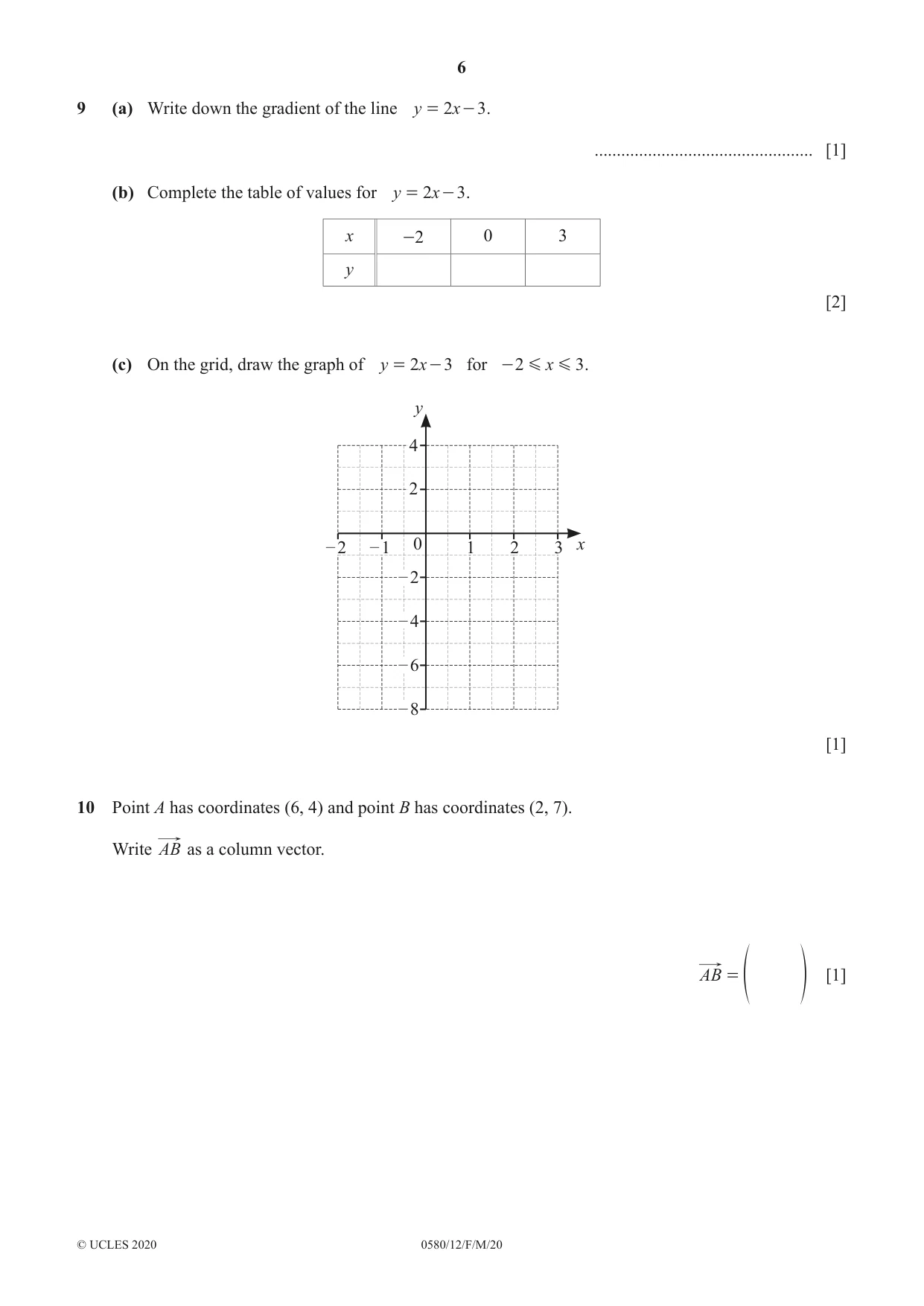 Cambridge IGCSE Mathematics 0580 2020 Feb/March Paper 1 · Variant 2 question paper, page 6 of 12