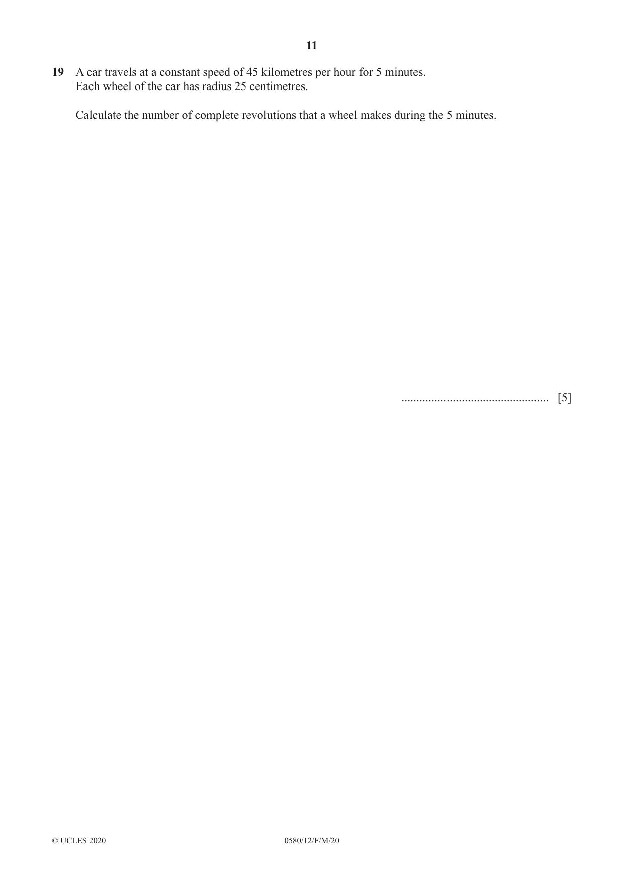 Cambridge IGCSE Mathematics 0580 2020 Feb/March Paper 1 · Variant 2 question paper, page 11 of 12