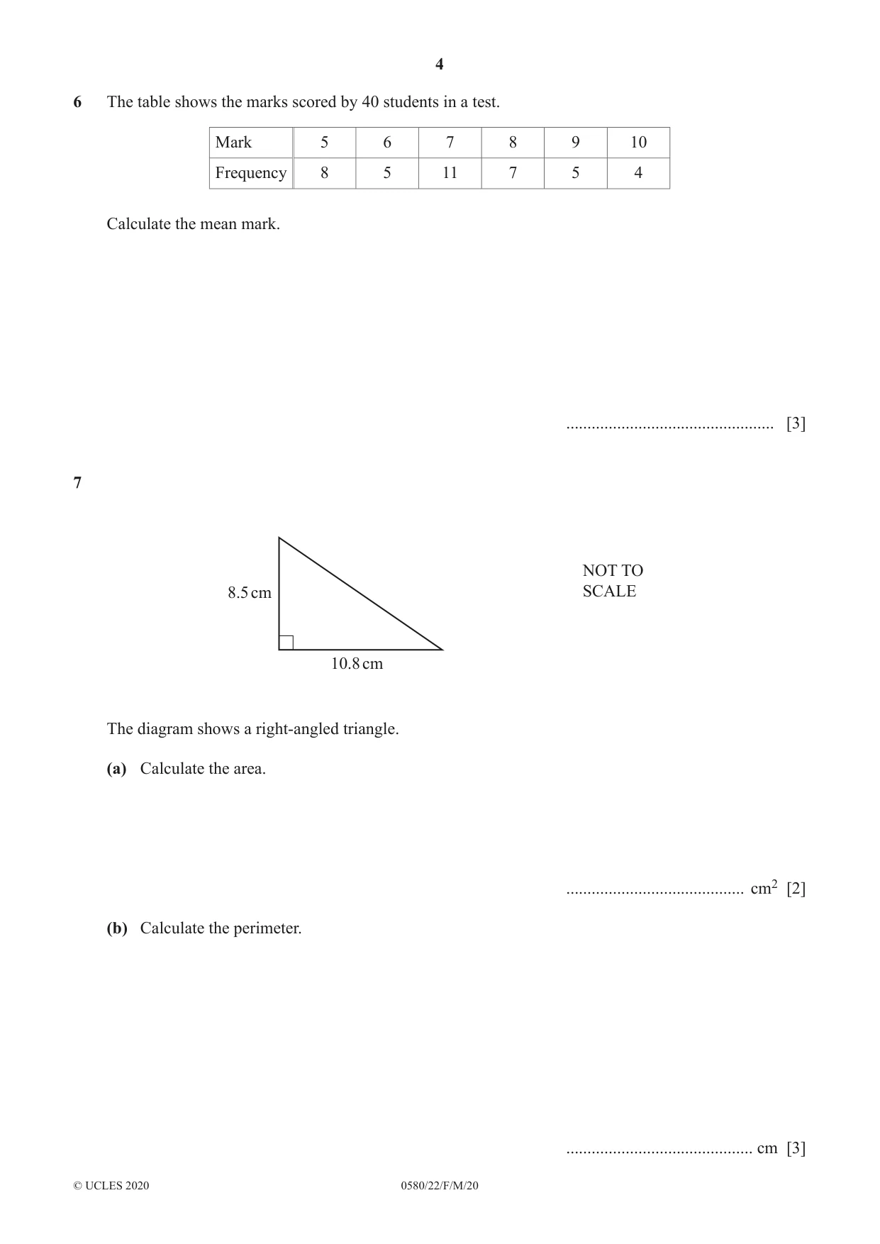 Cambridge IGCSE Mathematics 0580 2020 Feb/March Paper 2 · Variant 2 question paper, page 4 of 12