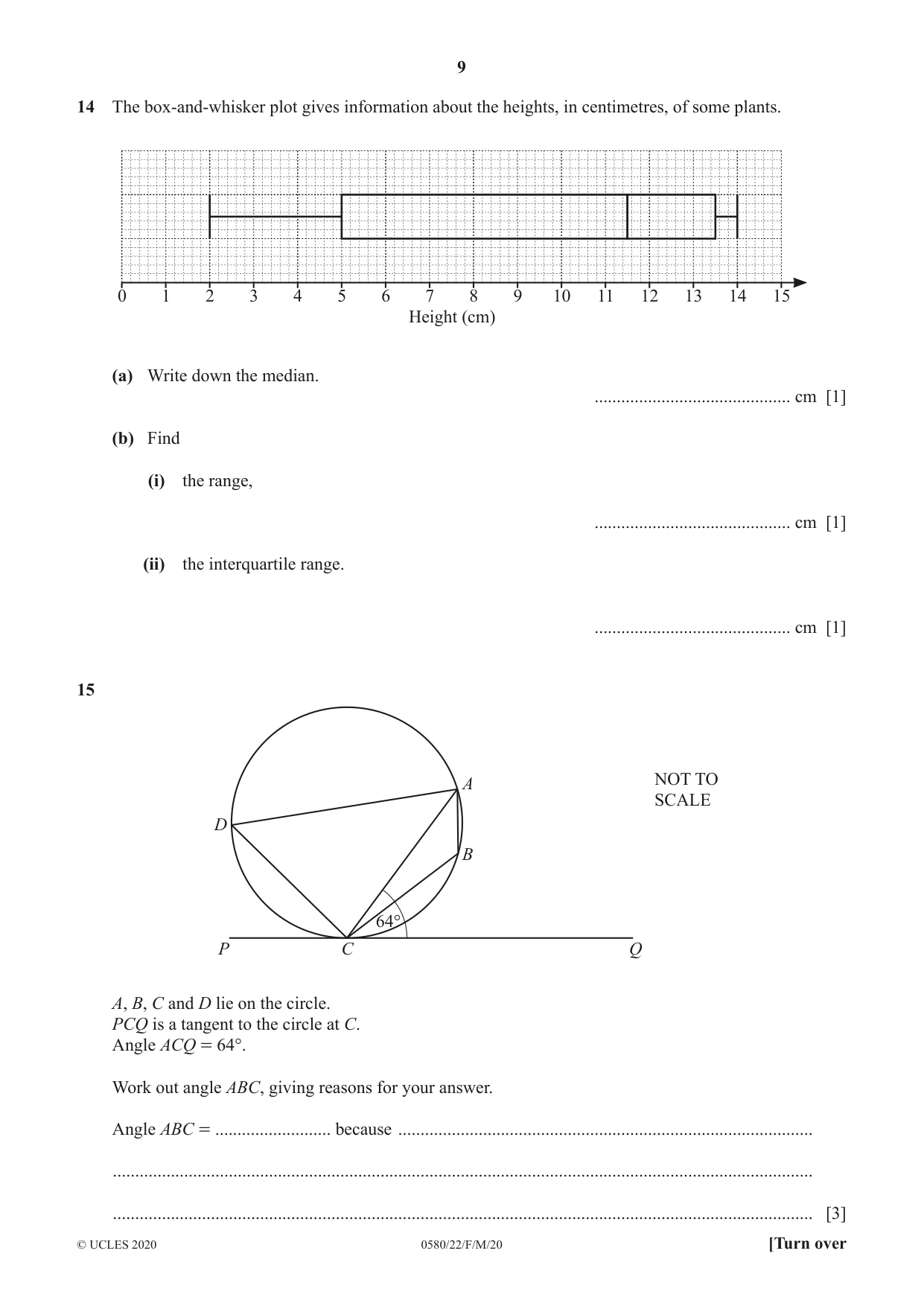 Cambridge IGCSE Mathematics 0580 2020 Feb/March Paper 2 · Variant 2 question paper, page 9 of 12