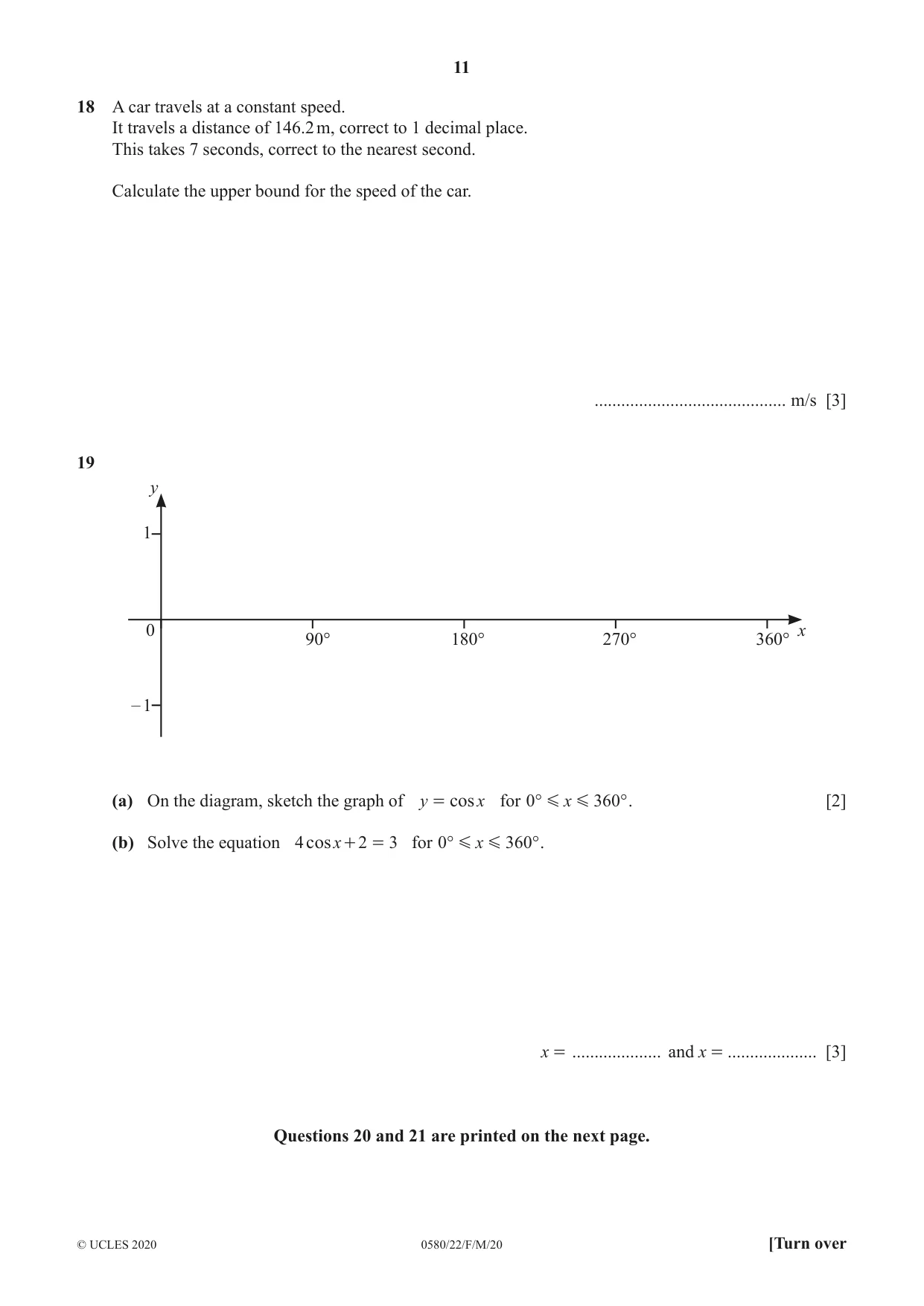 Cambridge IGCSE Mathematics 0580 2020 Feb/March Paper 2 · Variant 2 question paper, page 11 of 12
