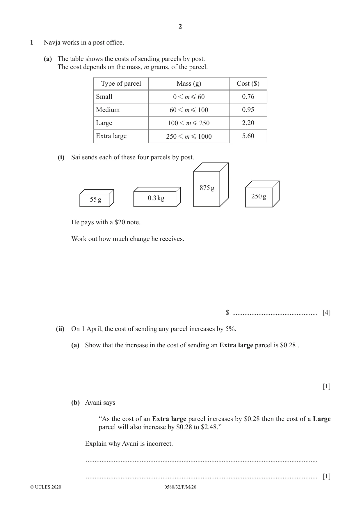 Cambridge IGCSE Mathematics 0580 2020 Feb/March Paper 3 · Variant 2 question paper, page 2 of 20