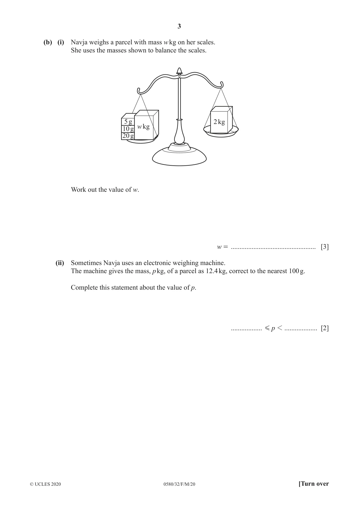Cambridge IGCSE Mathematics 0580 2020 Feb/March Paper 3 · Variant 2 question paper, page 3 of 20