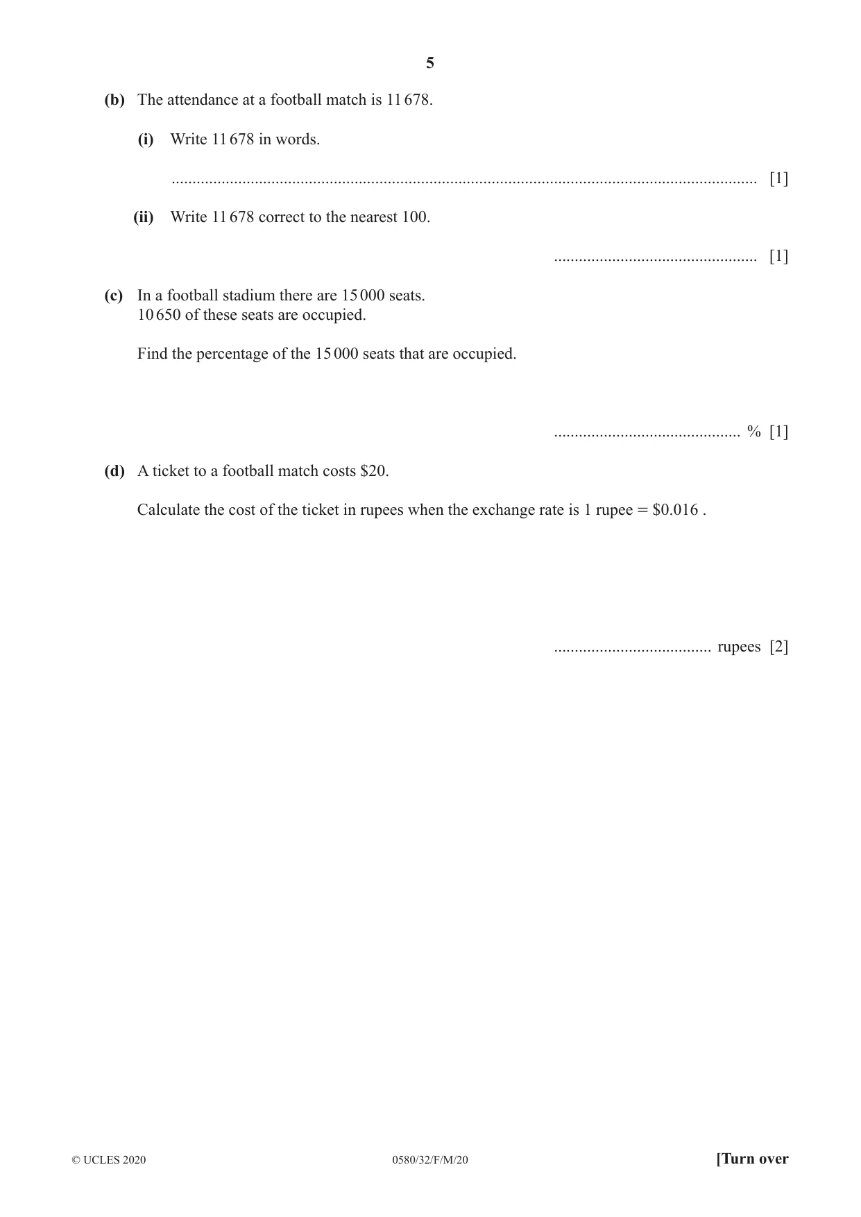 Cambridge IGCSE Mathematics 0580 2020 Feb/March Paper 3 · Variant 2 question paper, page 5 of 20