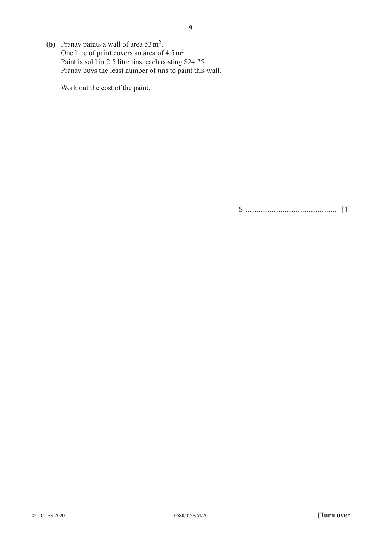 Cambridge IGCSE Mathematics 0580 2020 Feb/March Paper 3 · Variant 2 question paper, page 9 of 20