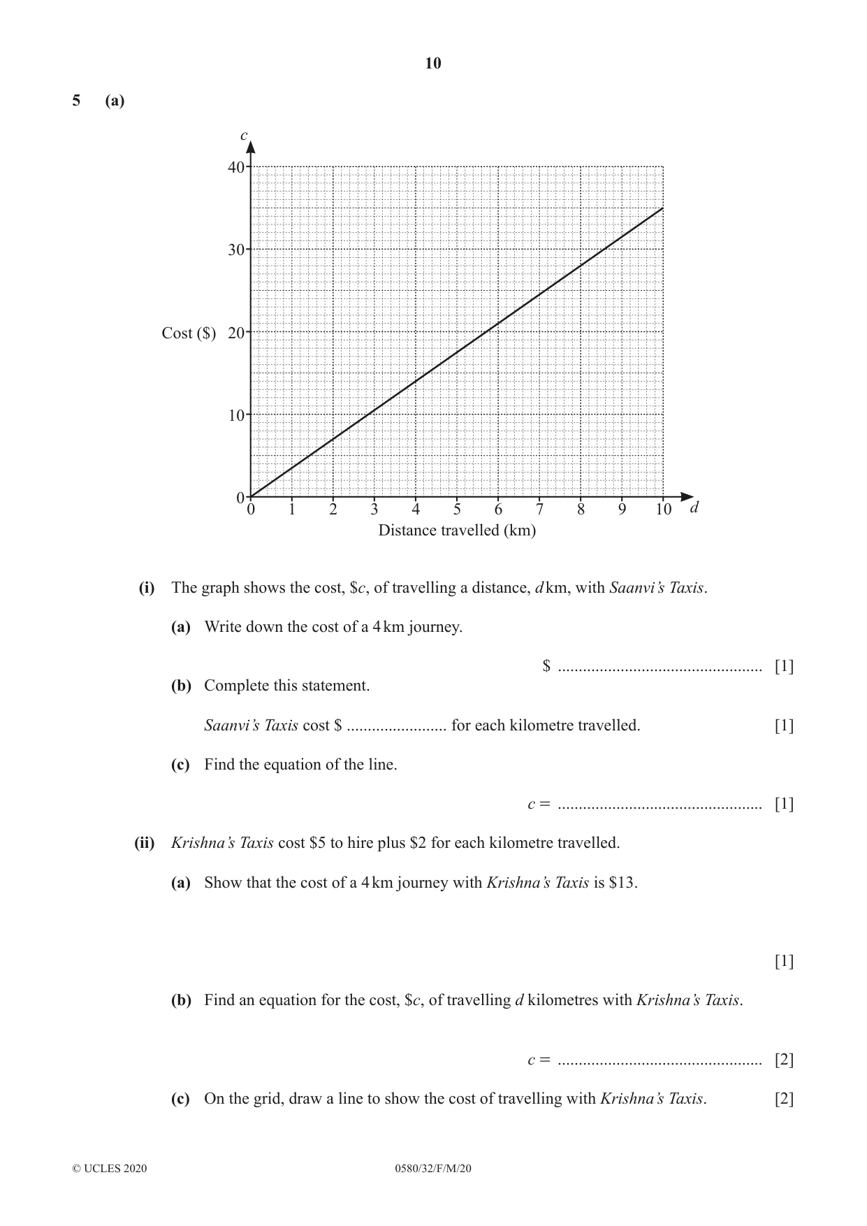 Cambridge IGCSE Mathematics 0580 2020 Feb/March Paper 3 · Variant 2 question paper, page 10 of 20