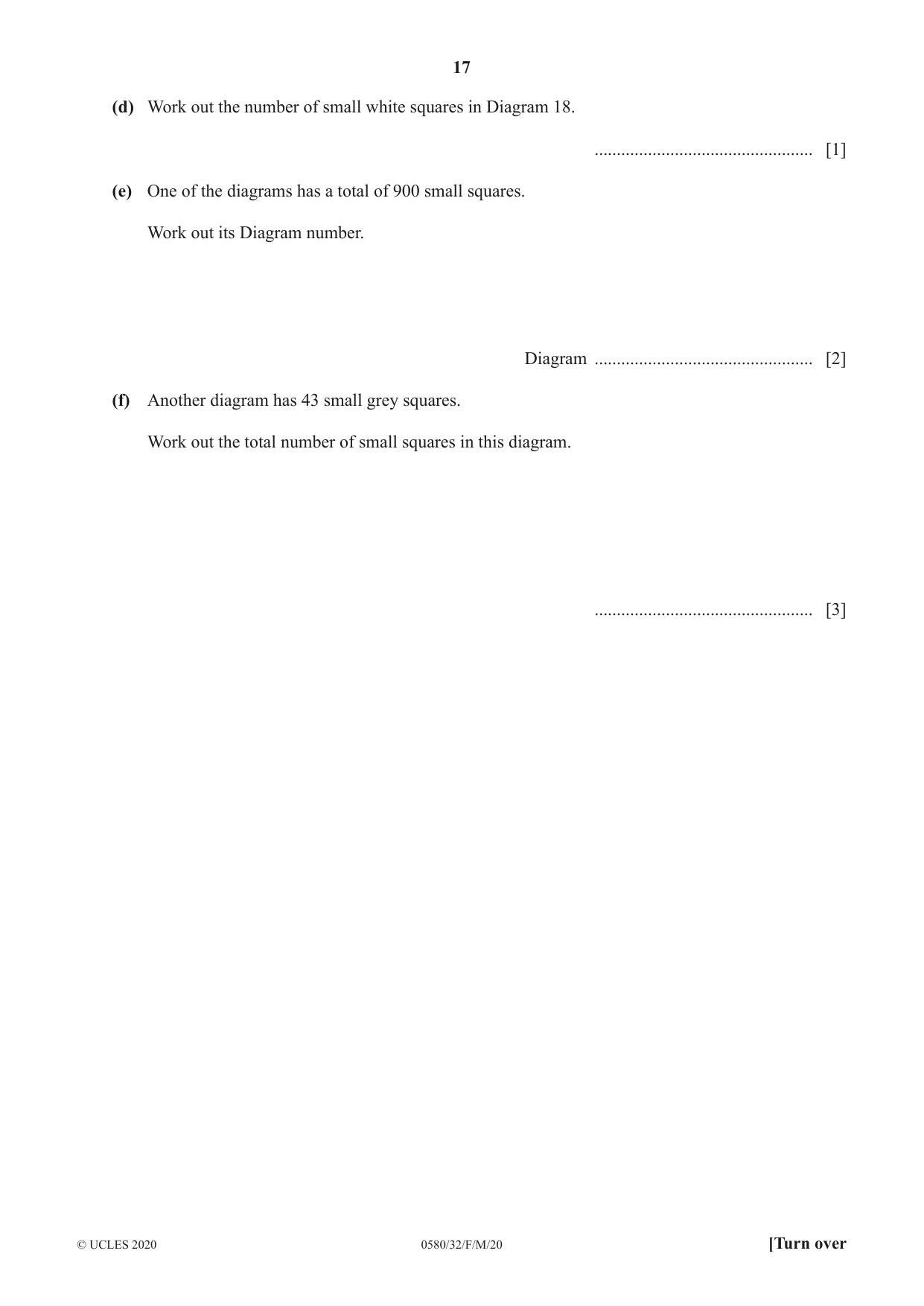 Cambridge IGCSE Mathematics 0580 2020 Feb/March Paper 3 · Variant 2 question paper, page 17 of 20