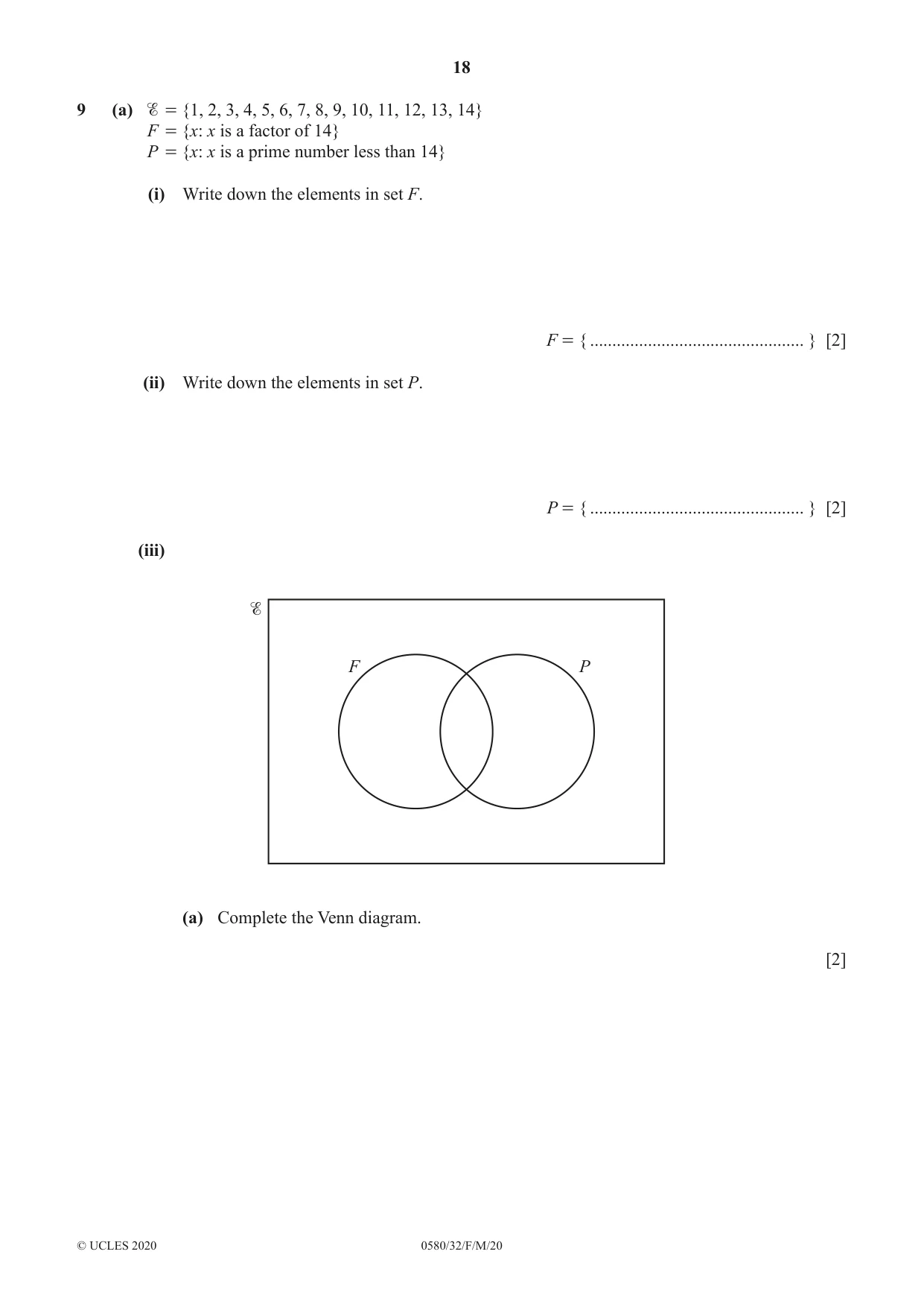 Cambridge IGCSE Mathematics 0580 2020 Feb/March Paper 3 · Variant 2 question paper, page 18 of 20