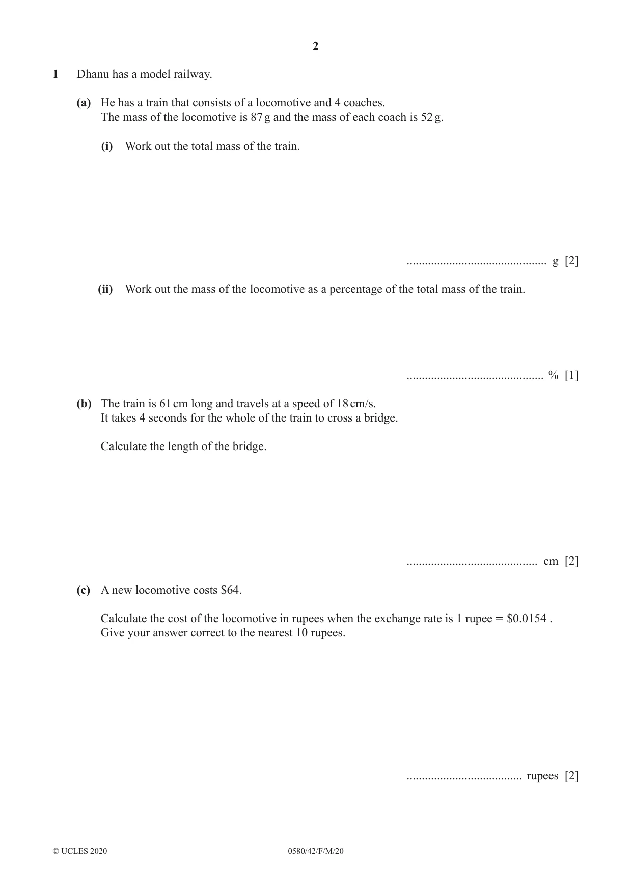 Cambridge IGCSE Mathematics 0580 2020 Feb/March Paper 4 · Variant 2 question paper, page 2 of 20