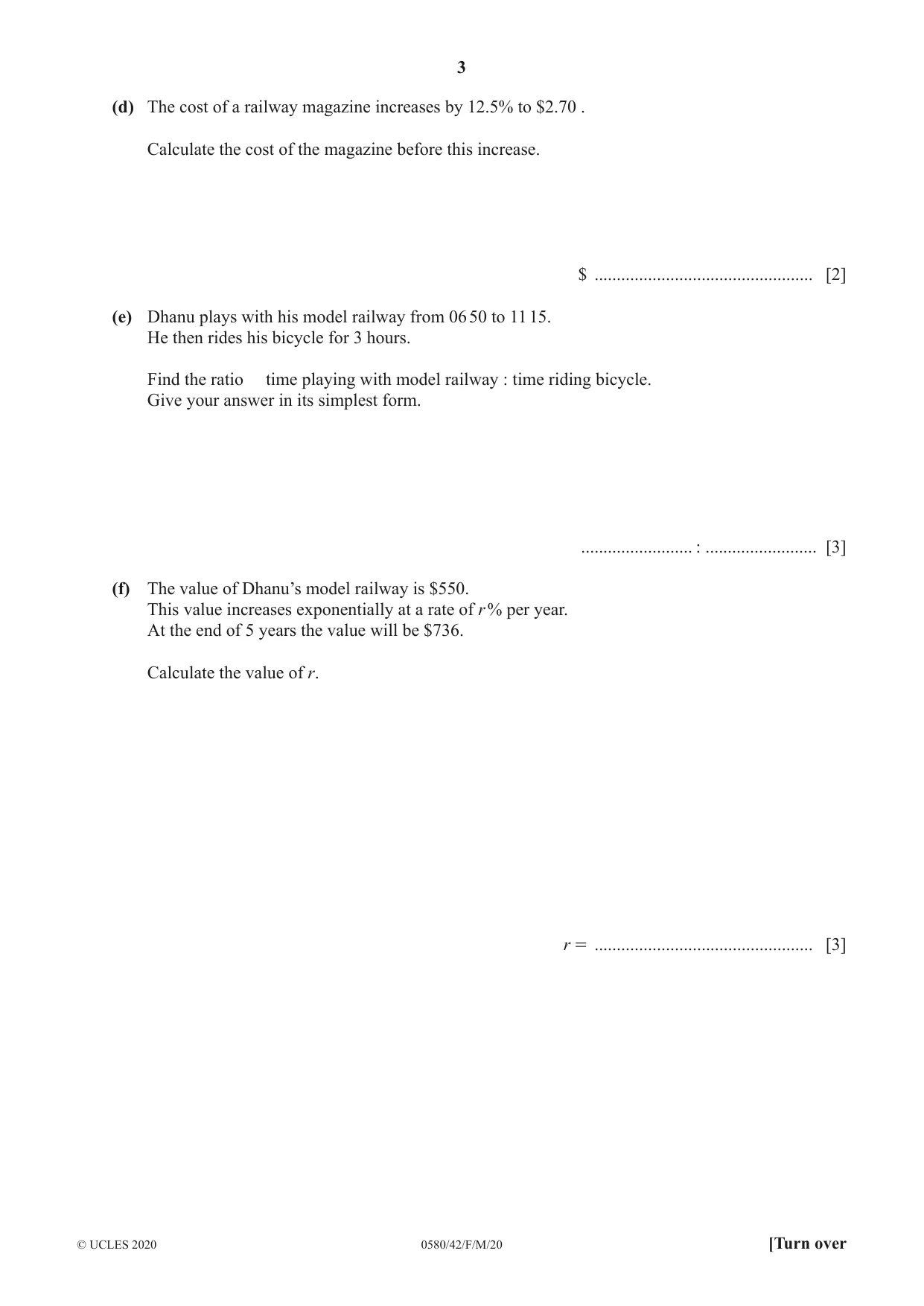 Cambridge IGCSE Mathematics 0580 2020 Feb/March Paper 4 · Variant 2 question paper, page 3 of 20