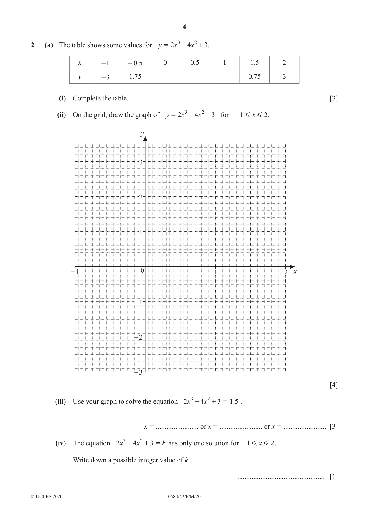 Cambridge IGCSE Mathematics 0580 2020 Feb/March Paper 4 · Variant 2 question paper, page 4 of 20