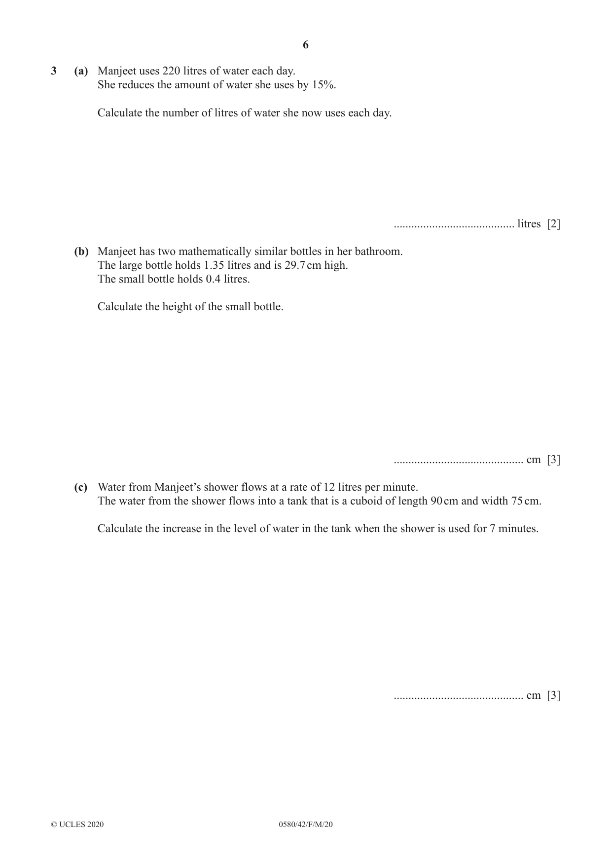 Cambridge IGCSE Mathematics 0580 2020 Feb/March Paper 4 · Variant 2 question paper, page 6 of 20