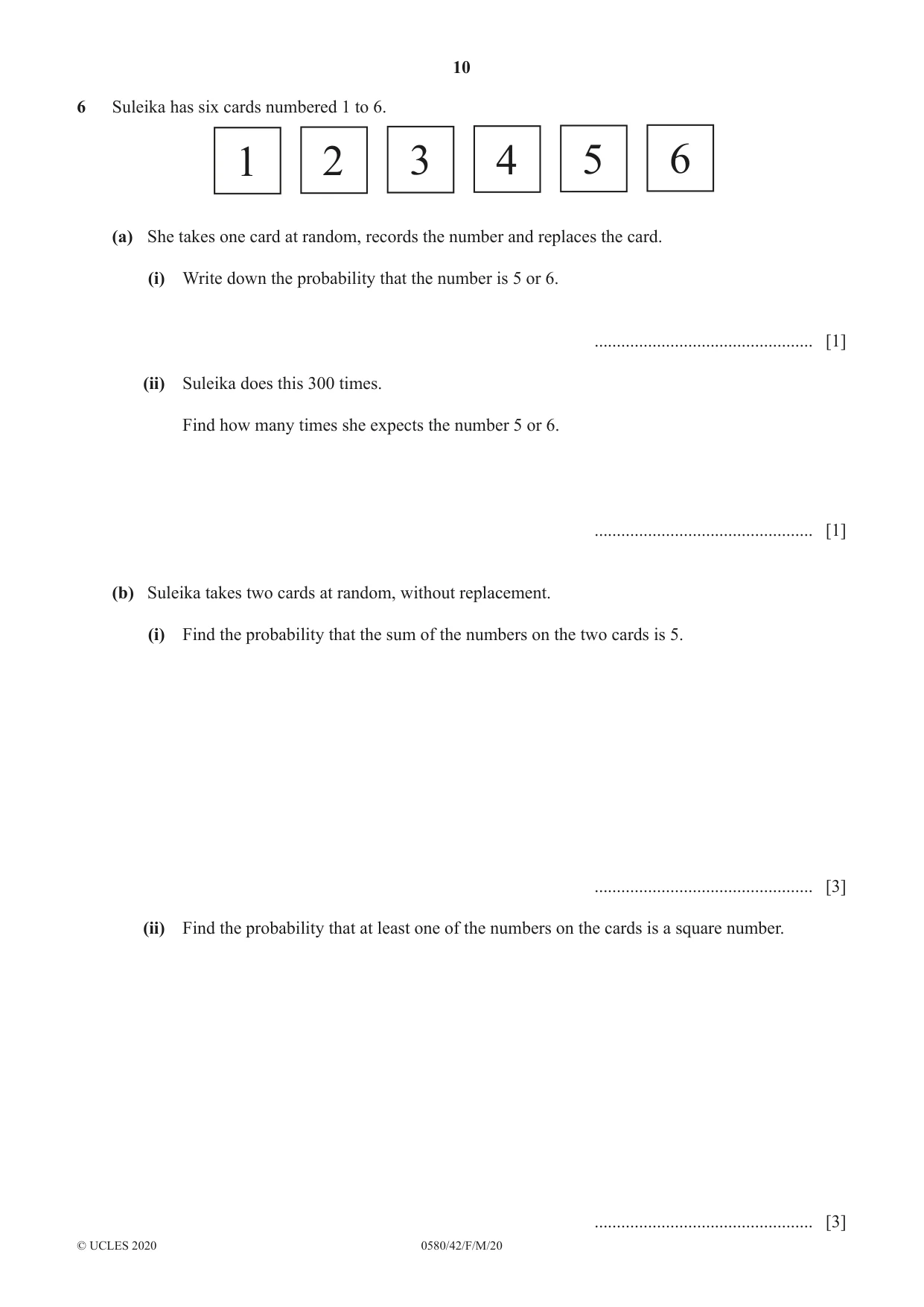 Cambridge IGCSE Mathematics 0580 2020 Feb/March Paper 4 · Variant 2 question paper, page 10 of 20