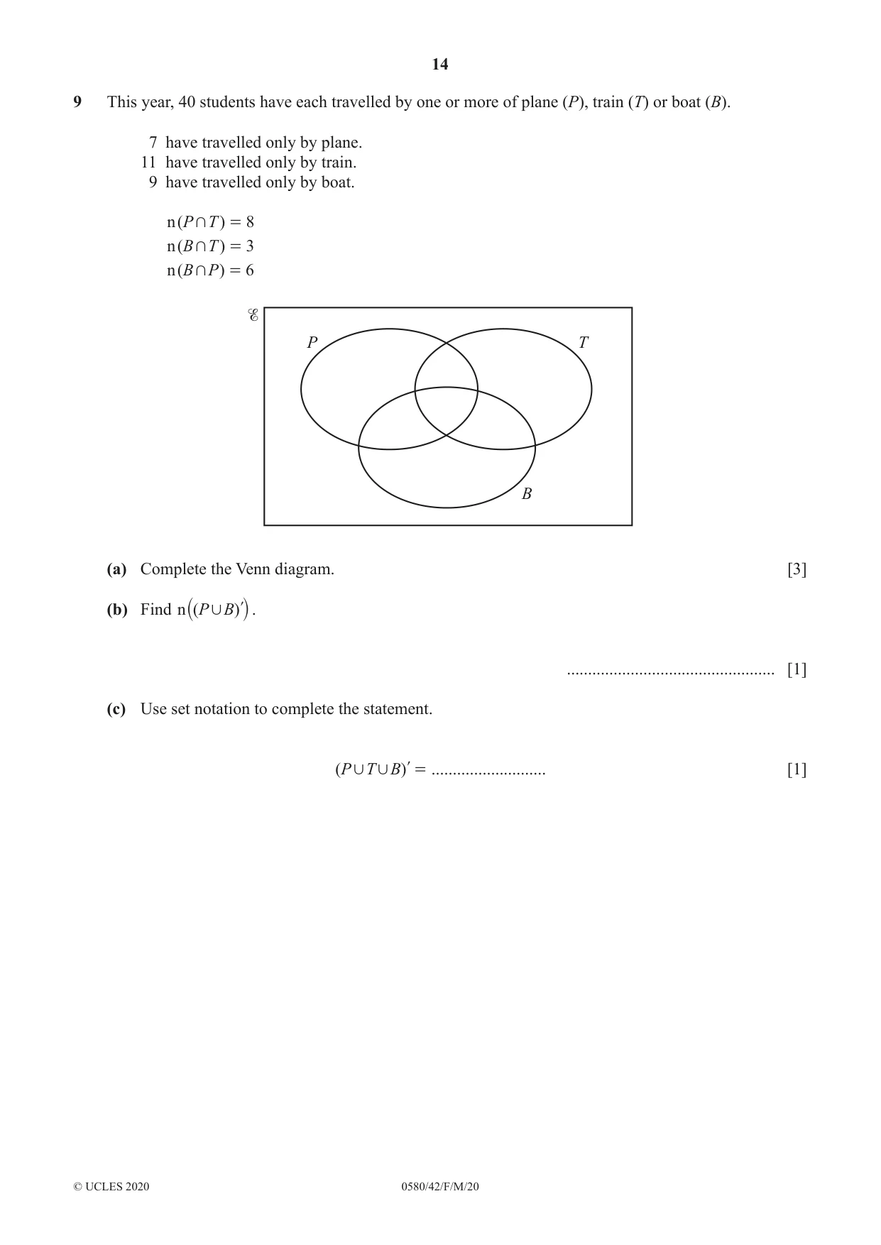 Cambridge IGCSE Mathematics 0580 2020 Feb/March Paper 4 · Variant 2 question paper, page 14 of 20