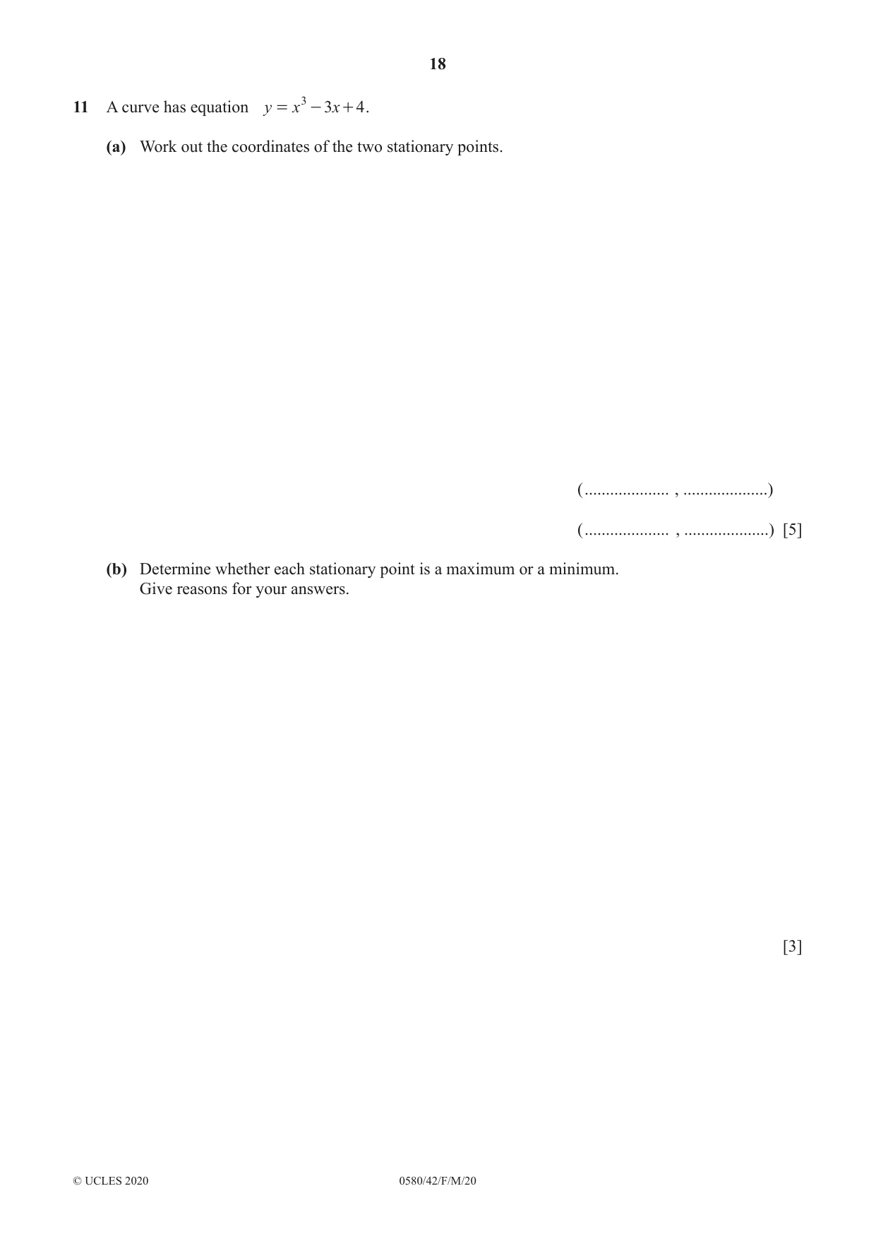 Cambridge IGCSE Mathematics 0580 2020 Feb/March Paper 4 · Variant 2 question paper, page 18 of 20