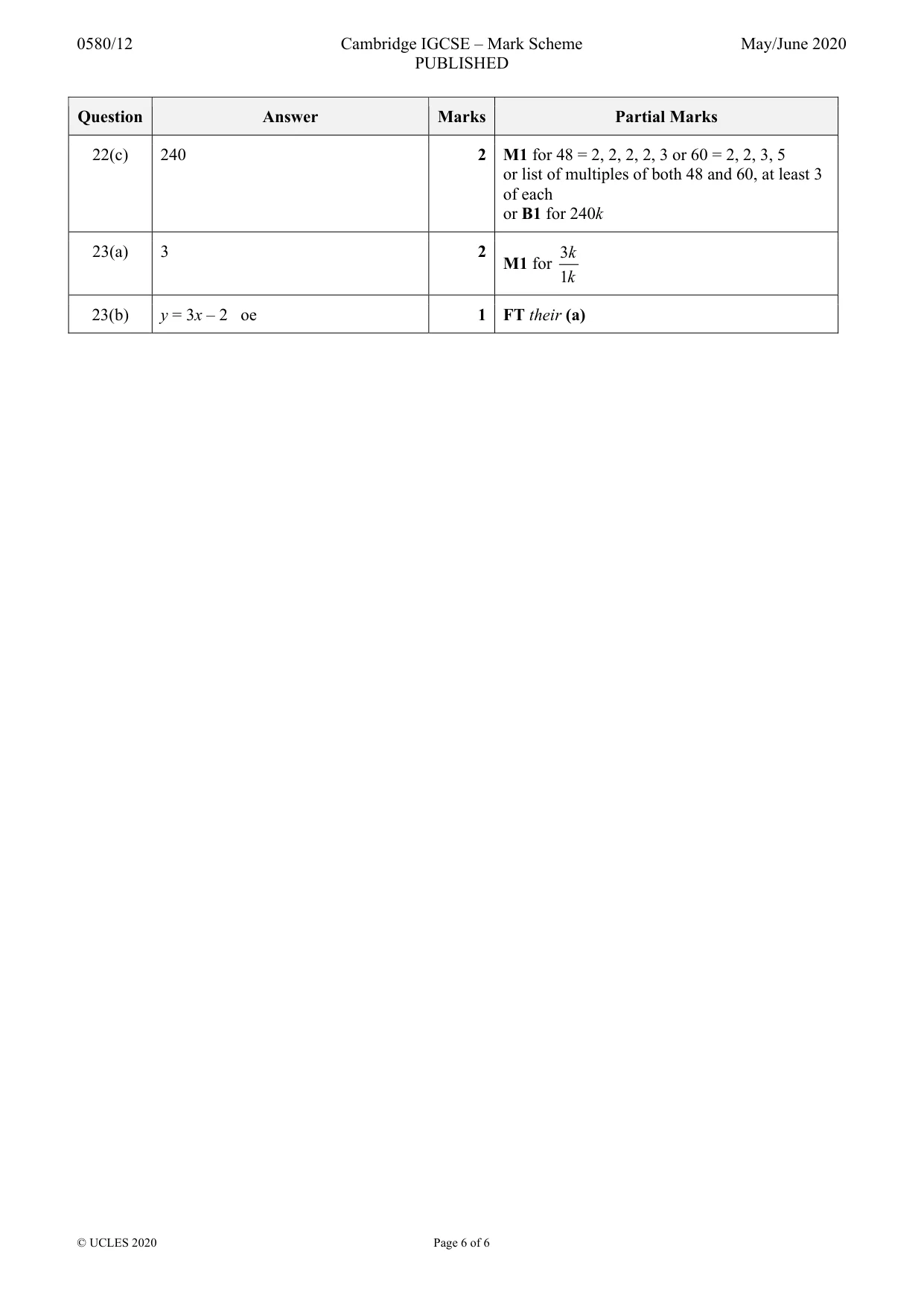 Mark scheme, page 6 of 6
