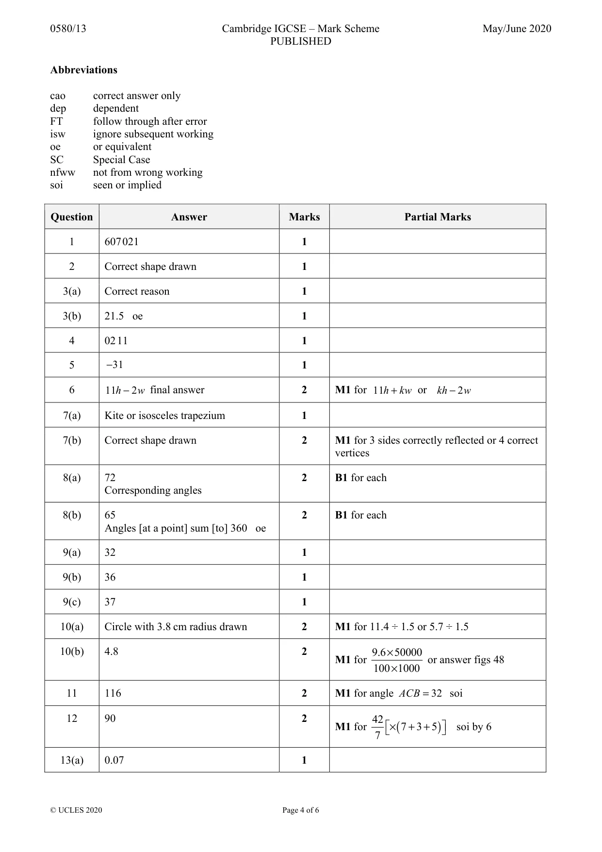 Mark scheme, page 4 of 6