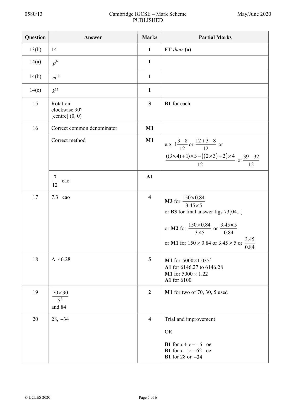 Mark scheme, page 5 of 6