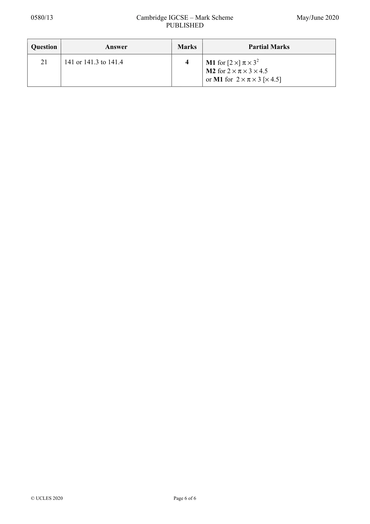 Mark scheme, page 6 of 6