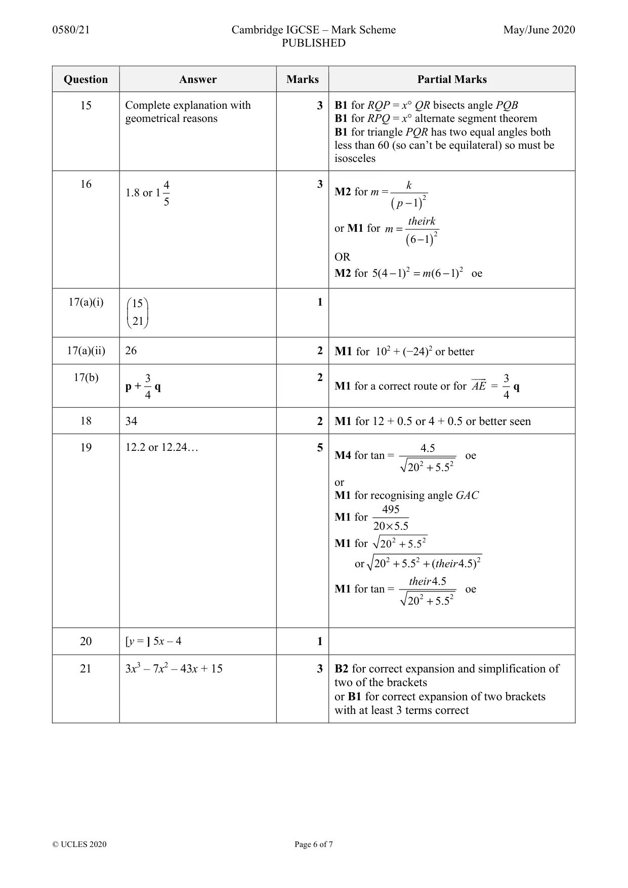 Mark scheme, page 6 of 7