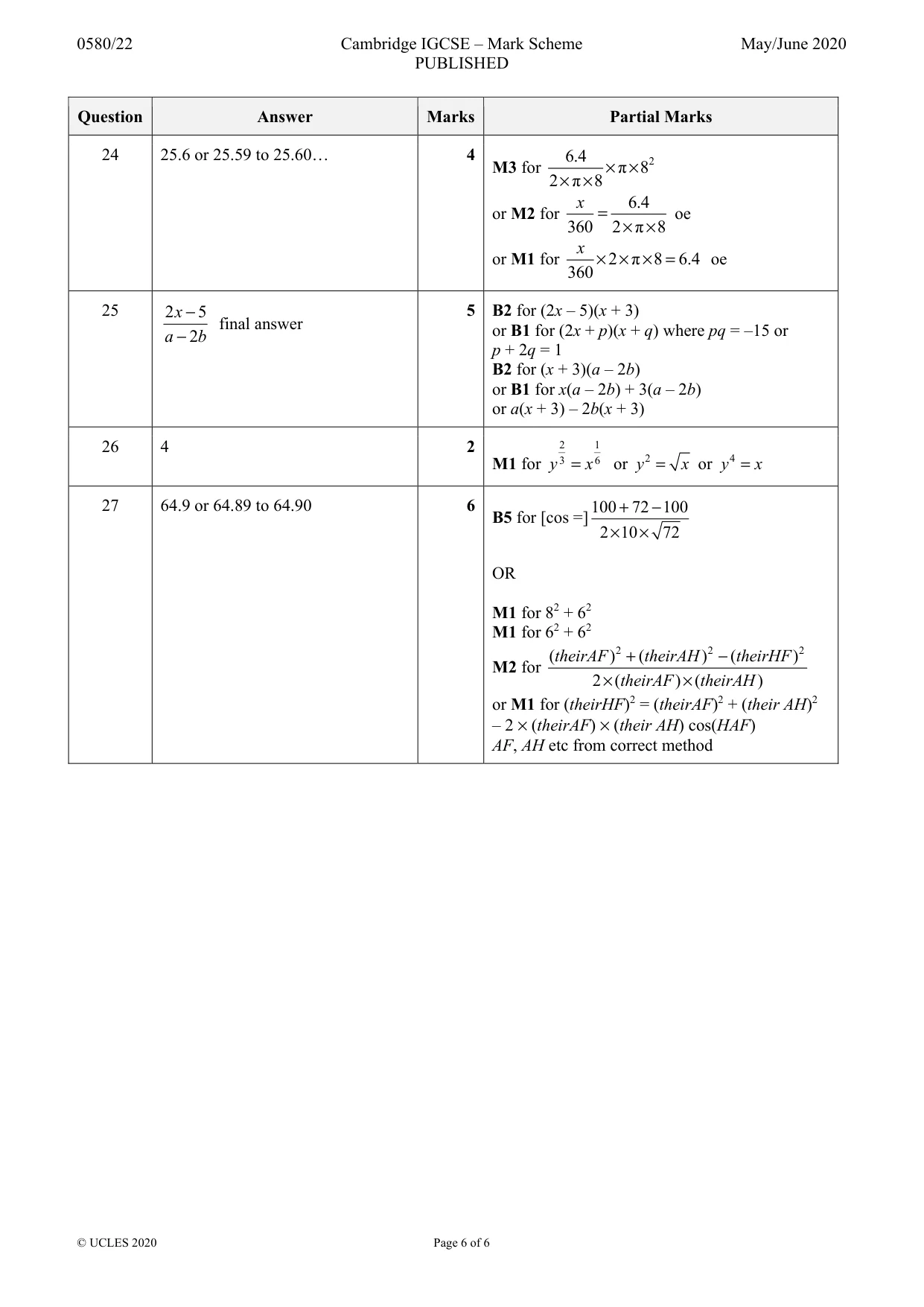 Mark scheme, page 6 of 6