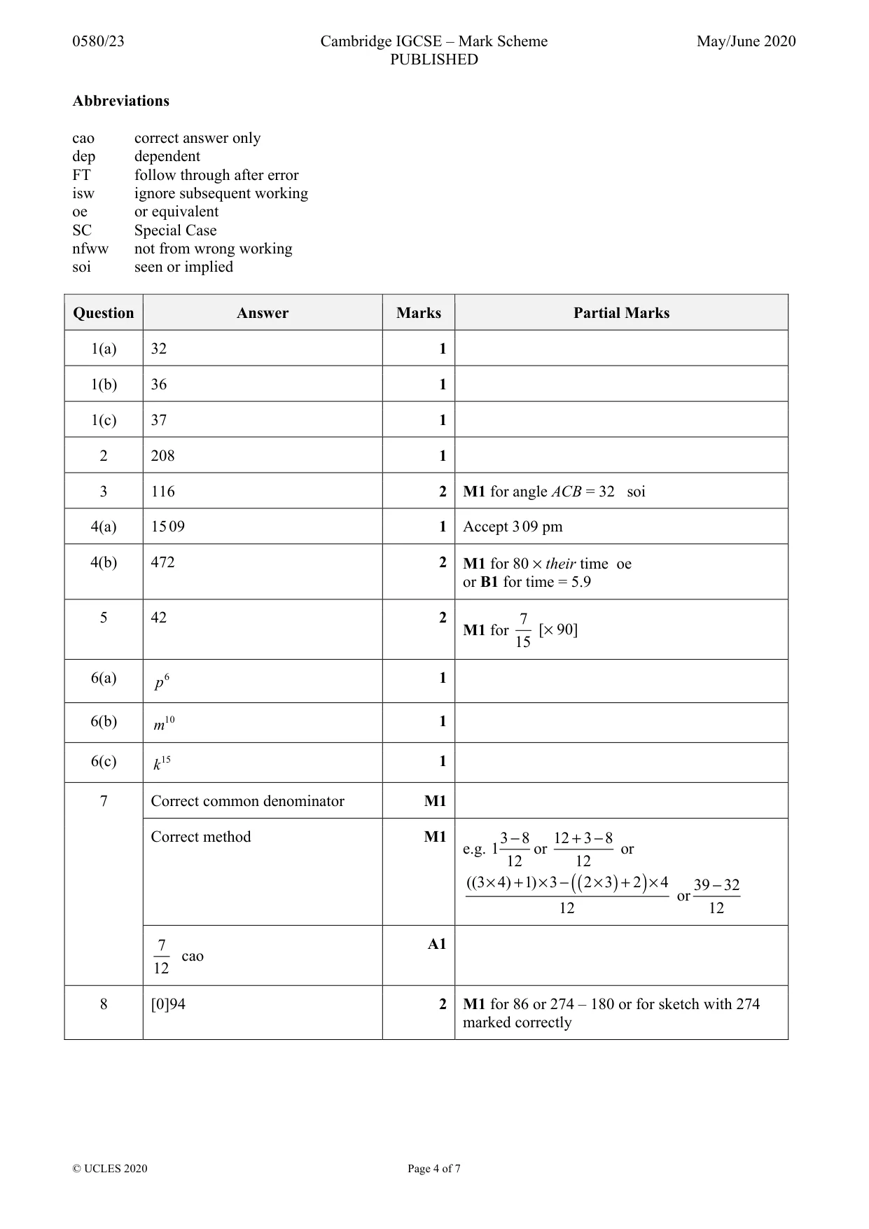 Mark scheme, page 4 of 7