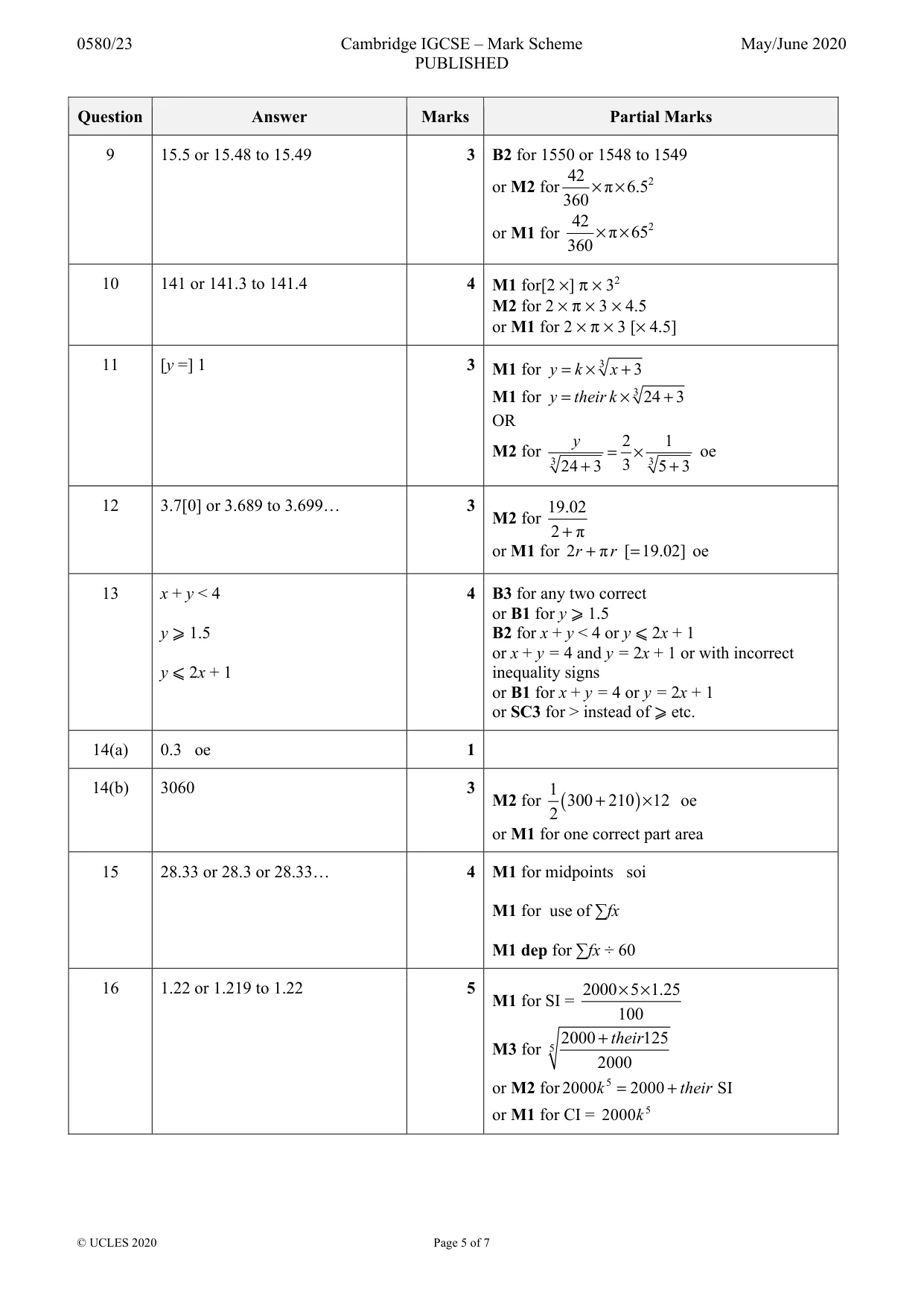 Mark scheme, page 5 of 7