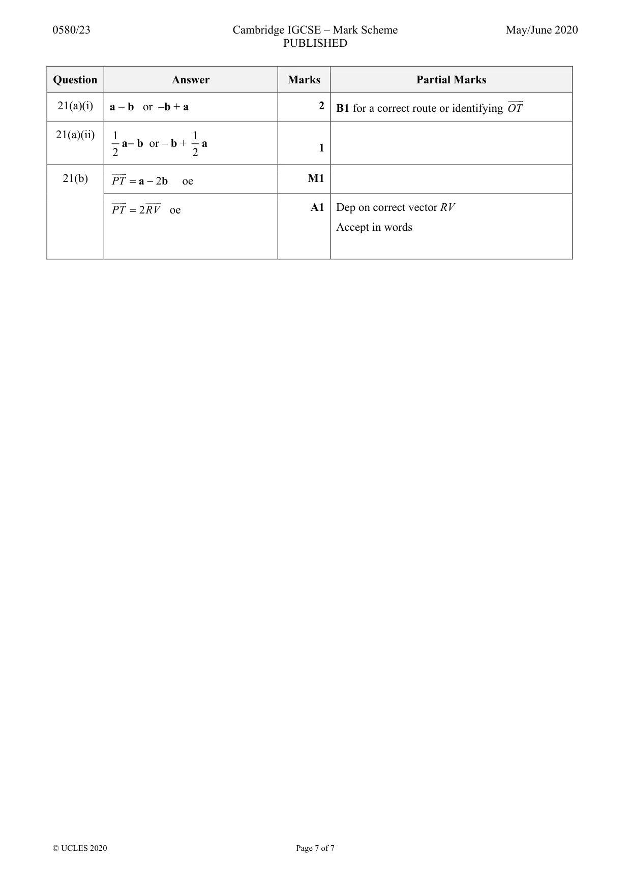 Mark scheme, page 7 of 7