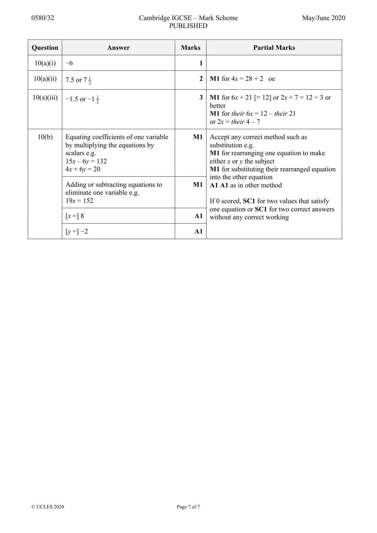 Mark scheme, page 7 of 7